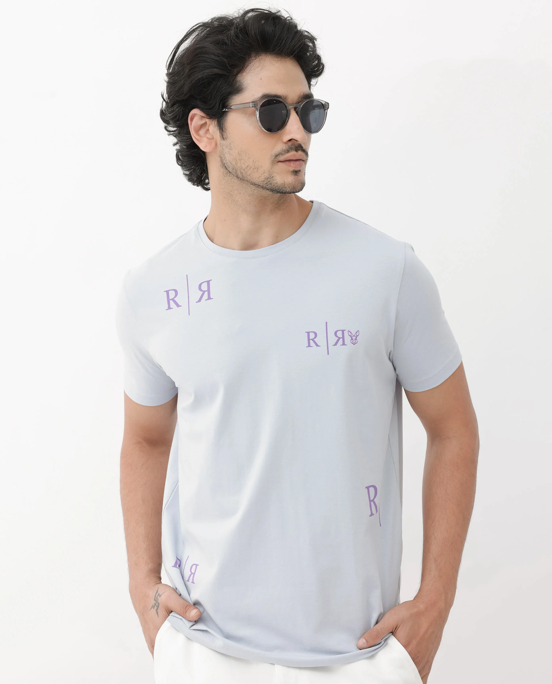 Rare Rabbit Men's Brule Dusky Grey Cotton Blend Graphic Print Regular Fit Half Sleeve Crew Neck T-Shirt - Image 3