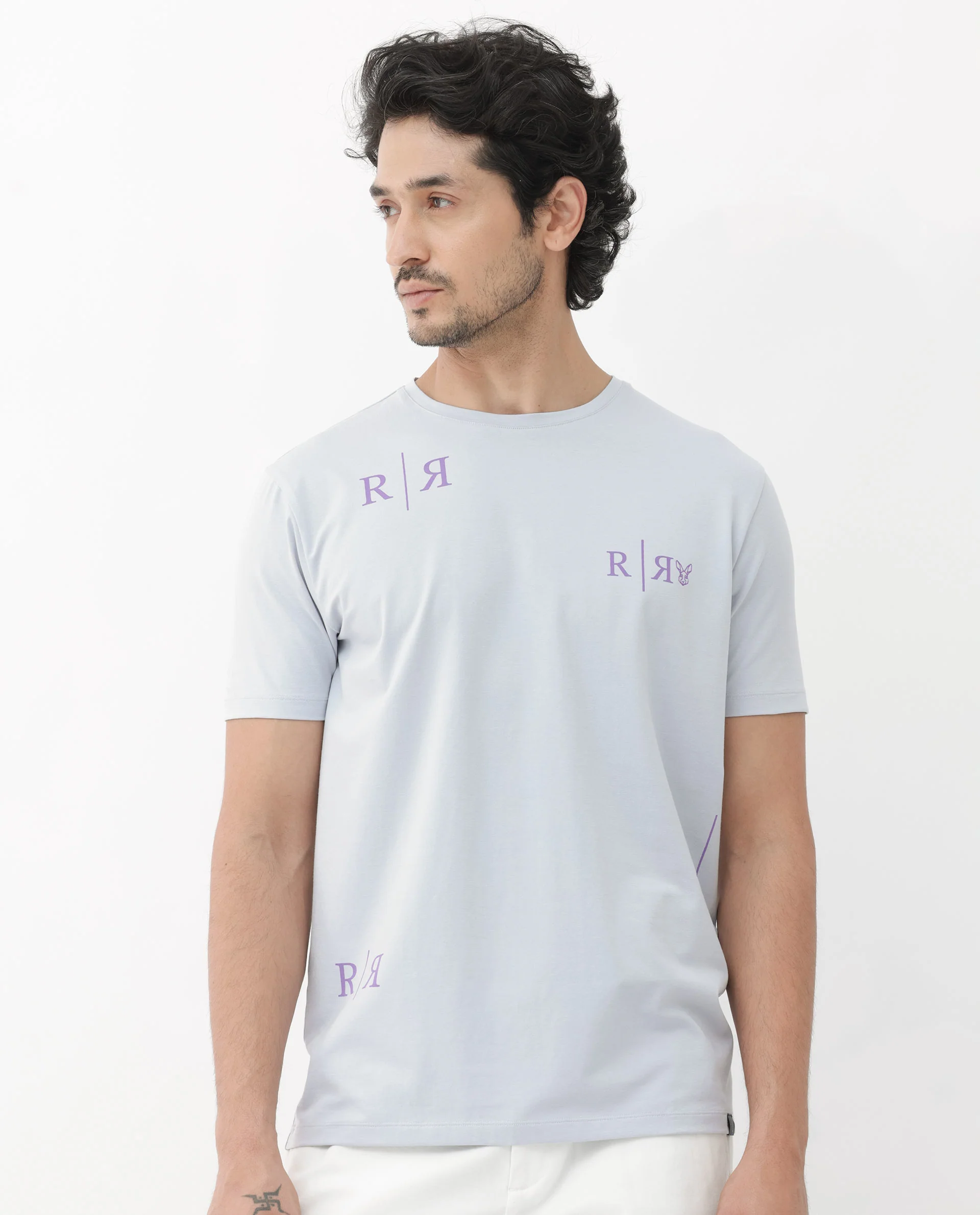 Rare Rabbit Men's Brule Dusky Grey Cotton Blend Graphic Print Regular Fit Half Sleeve Crew Neck T-Shirt - Image 8