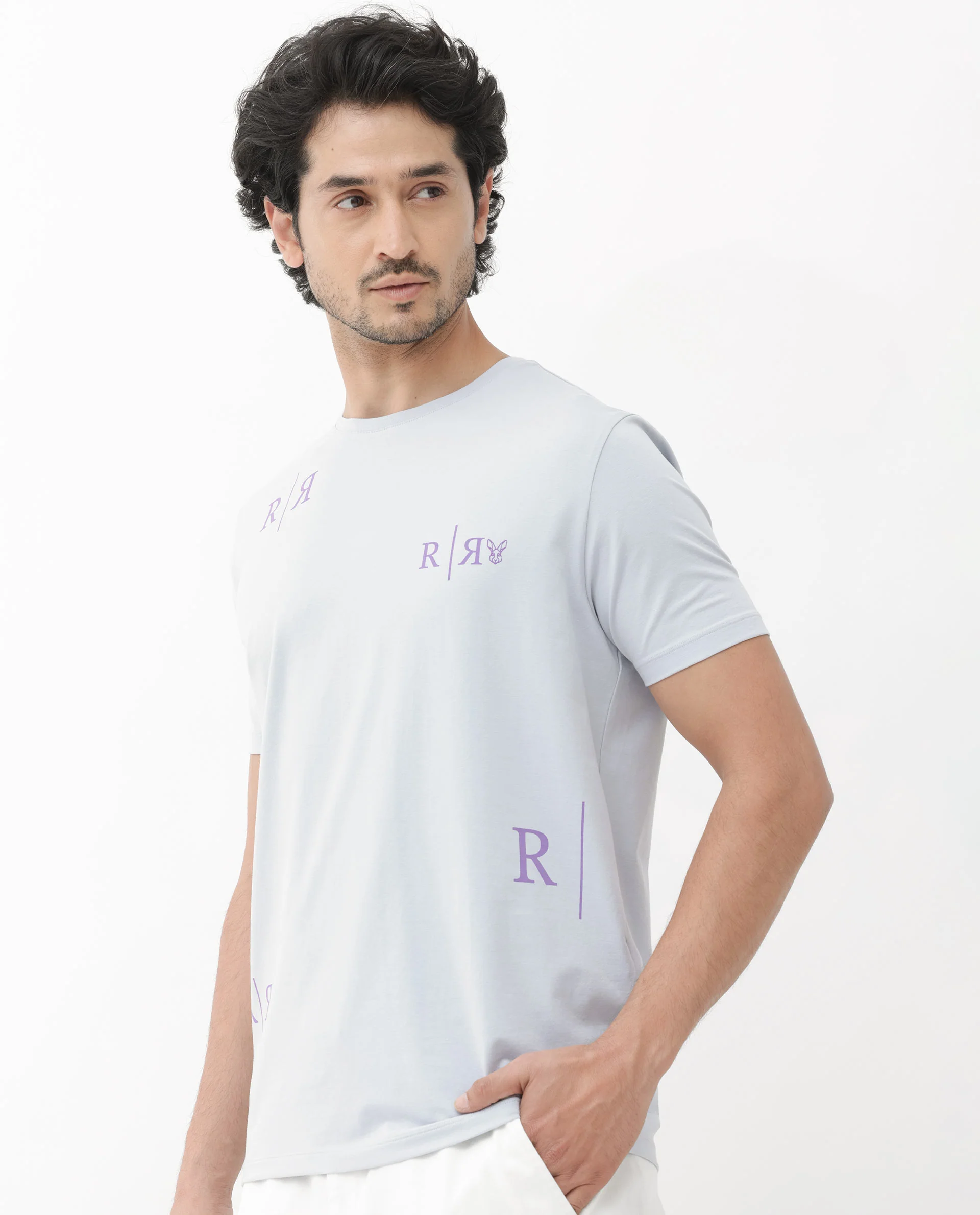 Rare Rabbit Men's Brule Dusky Grey Cotton Blend Graphic Print Regular Fit Half Sleeve Crew Neck T-Shirt - Image 9