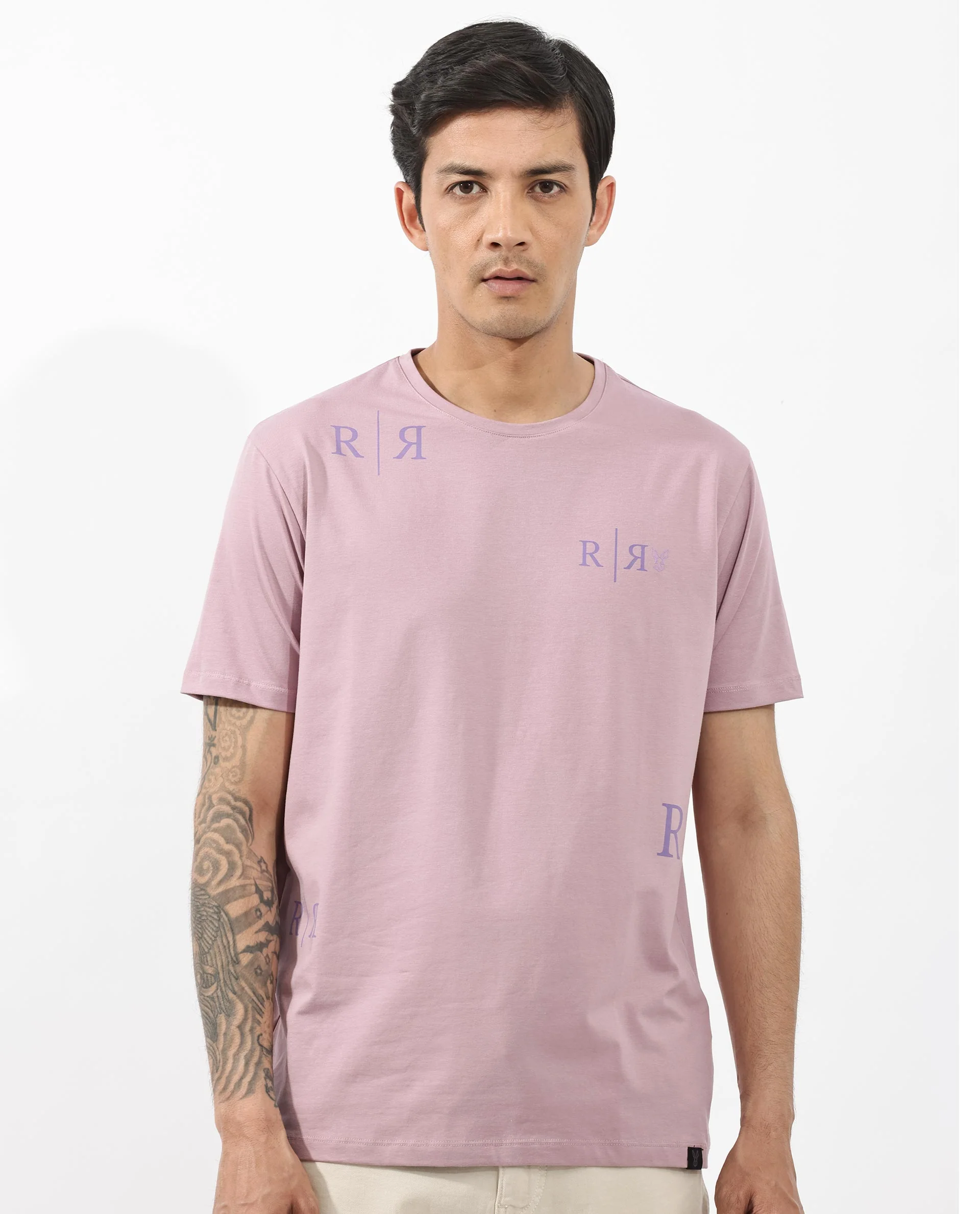 Rare Rabbit Men's Brule Dusky Pink Cotton Blend Graphic Print Regular Fit Half Sleeve Crew Neck T-Shirt - Image 2