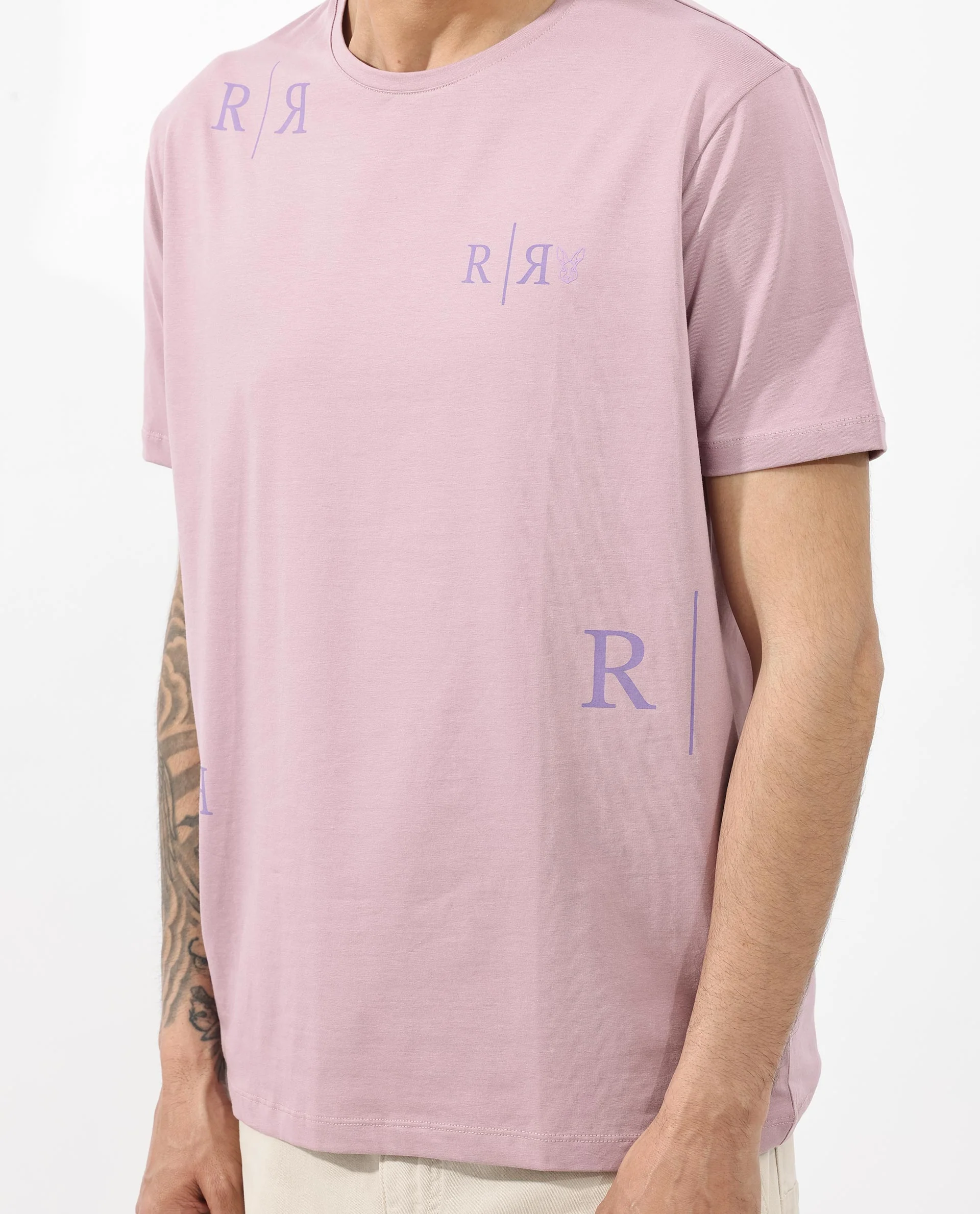Rare Rabbit Men's Brule Dusky Pink Cotton Blend Graphic Print Regular Fit Half Sleeve Crew Neck T-Shirt - Image 5