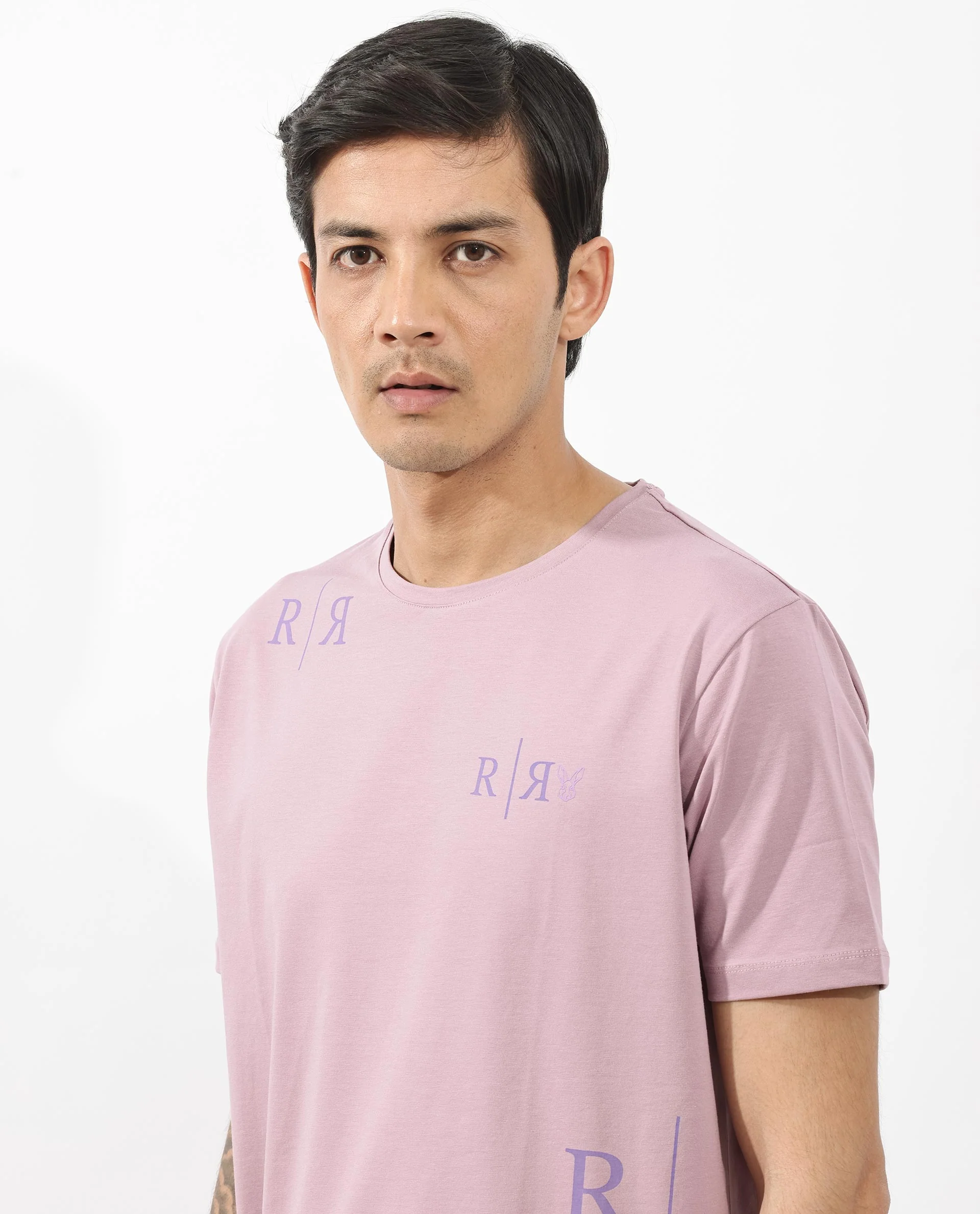 Rare Rabbit Men's Brule Dusky Pink Cotton Blend Graphic Print Regular Fit Half Sleeve Crew Neck T-Shirt - Image 6