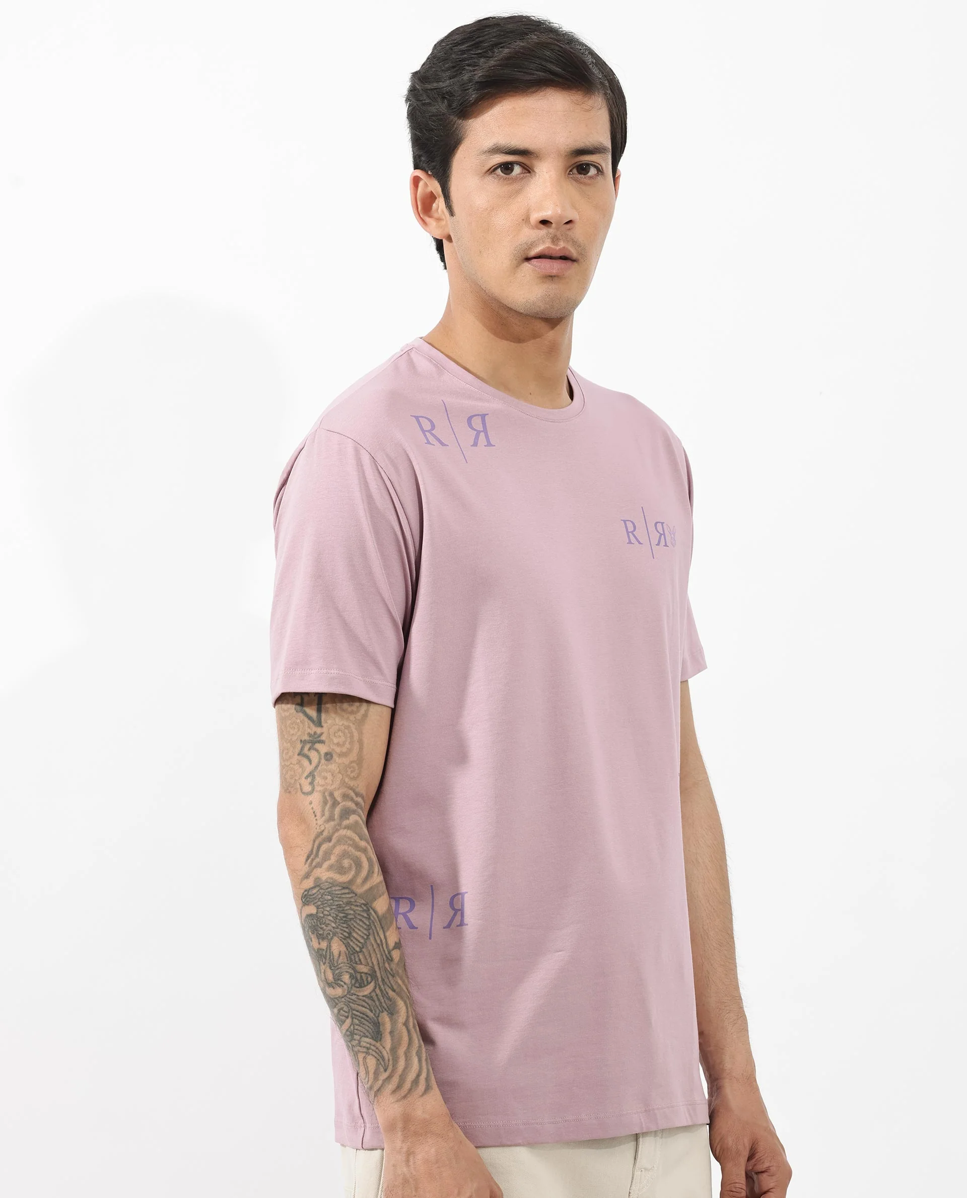Rare Rabbit Men's Brule Dusky Pink Cotton Blend Graphic Print Regular Fit Half Sleeve Crew Neck T-Shirt - Image 8