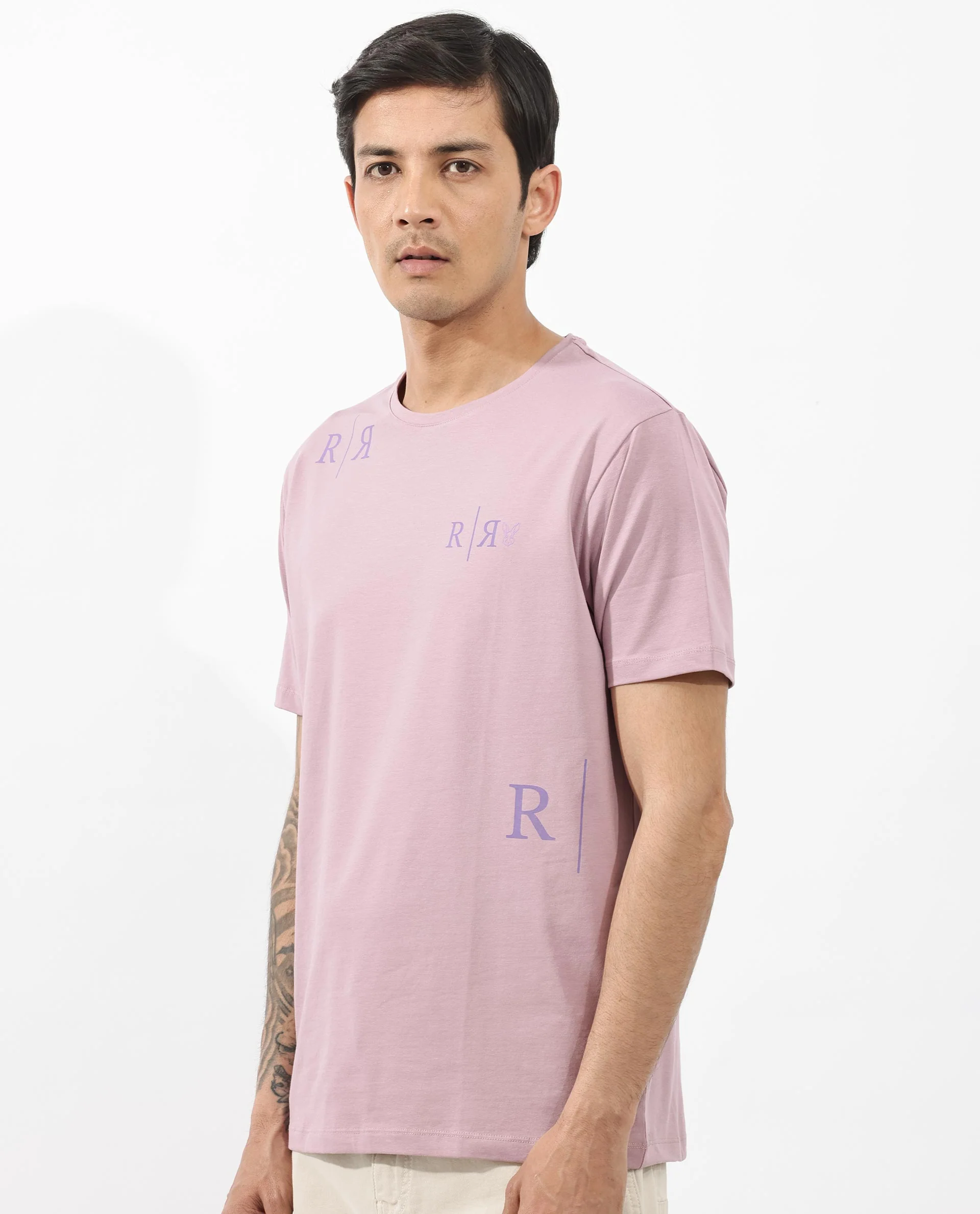 Rare Rabbit Men's Brule Dusky Pink Cotton Blend Graphic Print Regular Fit Half Sleeve Crew Neck T-Shirt - Image 9