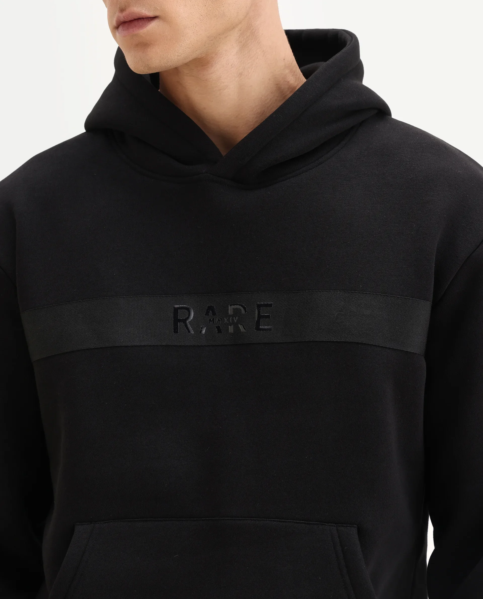 Rare Rabbit Men's Brun Black Cotton Blend Graphic Print Relaxed Fit Full Sleeve Hooded Sweatshirt - Image 4