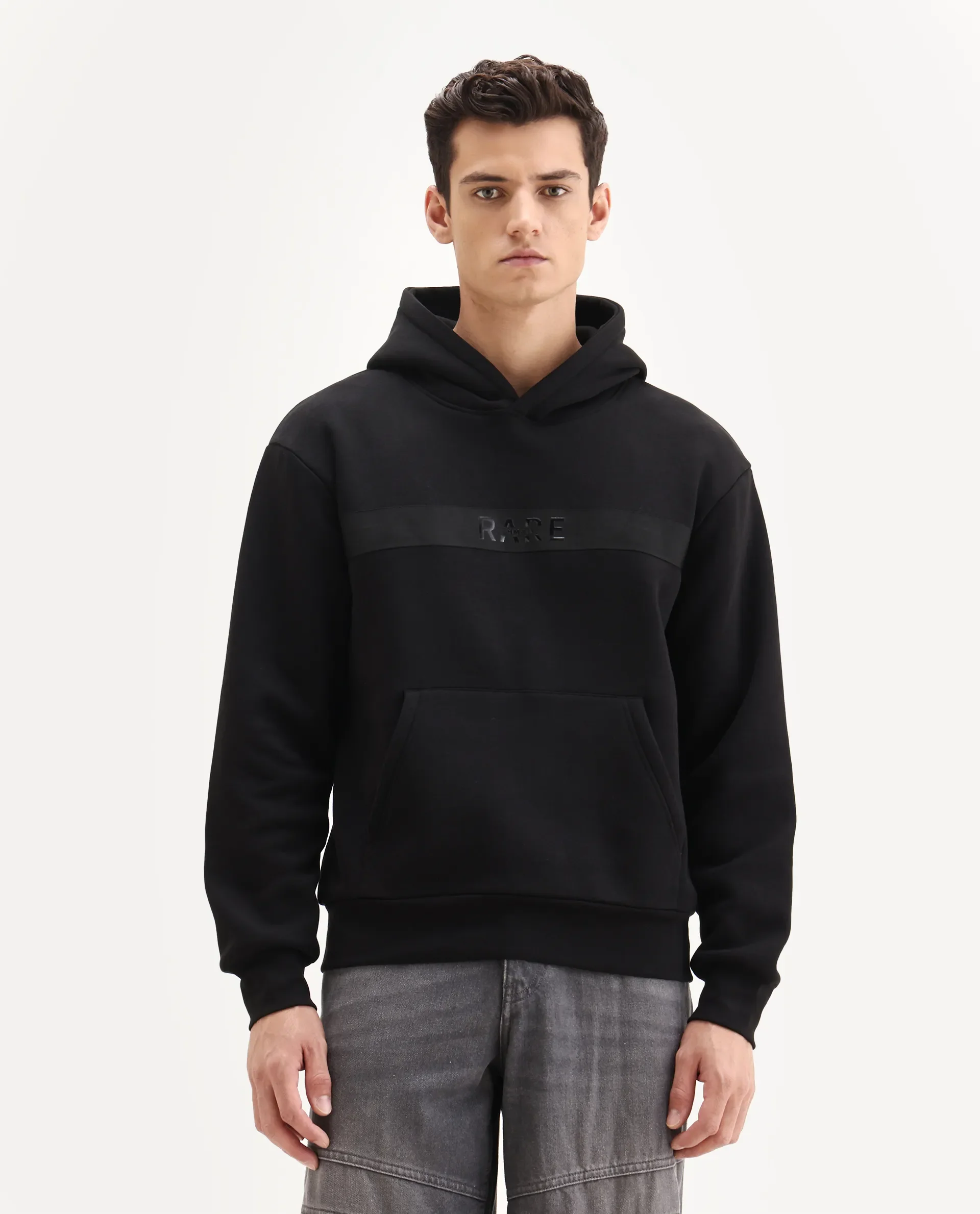 Rare Rabbit Men's Brun Black Cotton Blend Graphic Print Relaxed Fit Full Sleeve Hooded Sweatshirt - Image 8