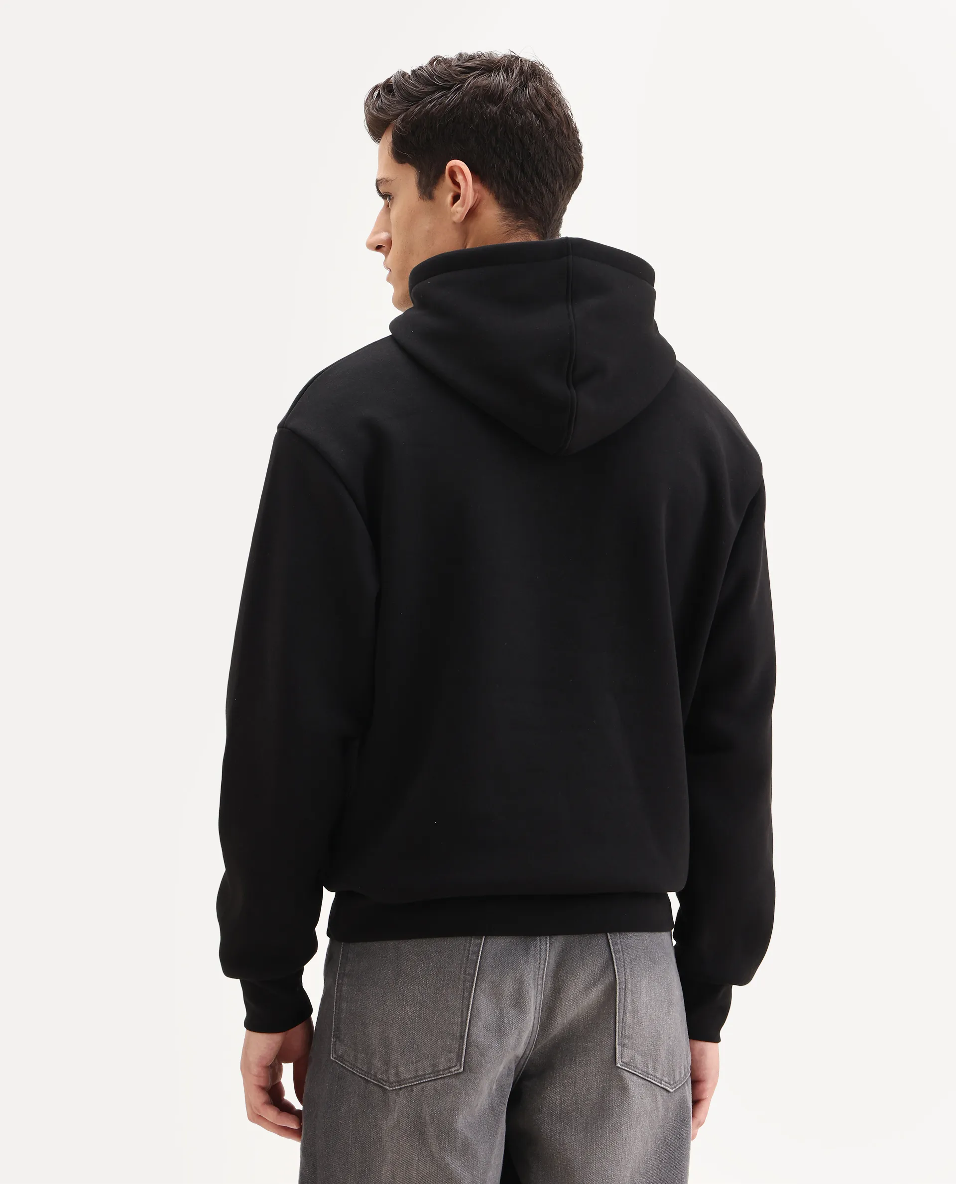 Rare Rabbit Men's Brun Black Cotton Blend Graphic Print Relaxed Fit Full Sleeve Hooded Sweatshirt - Image 9