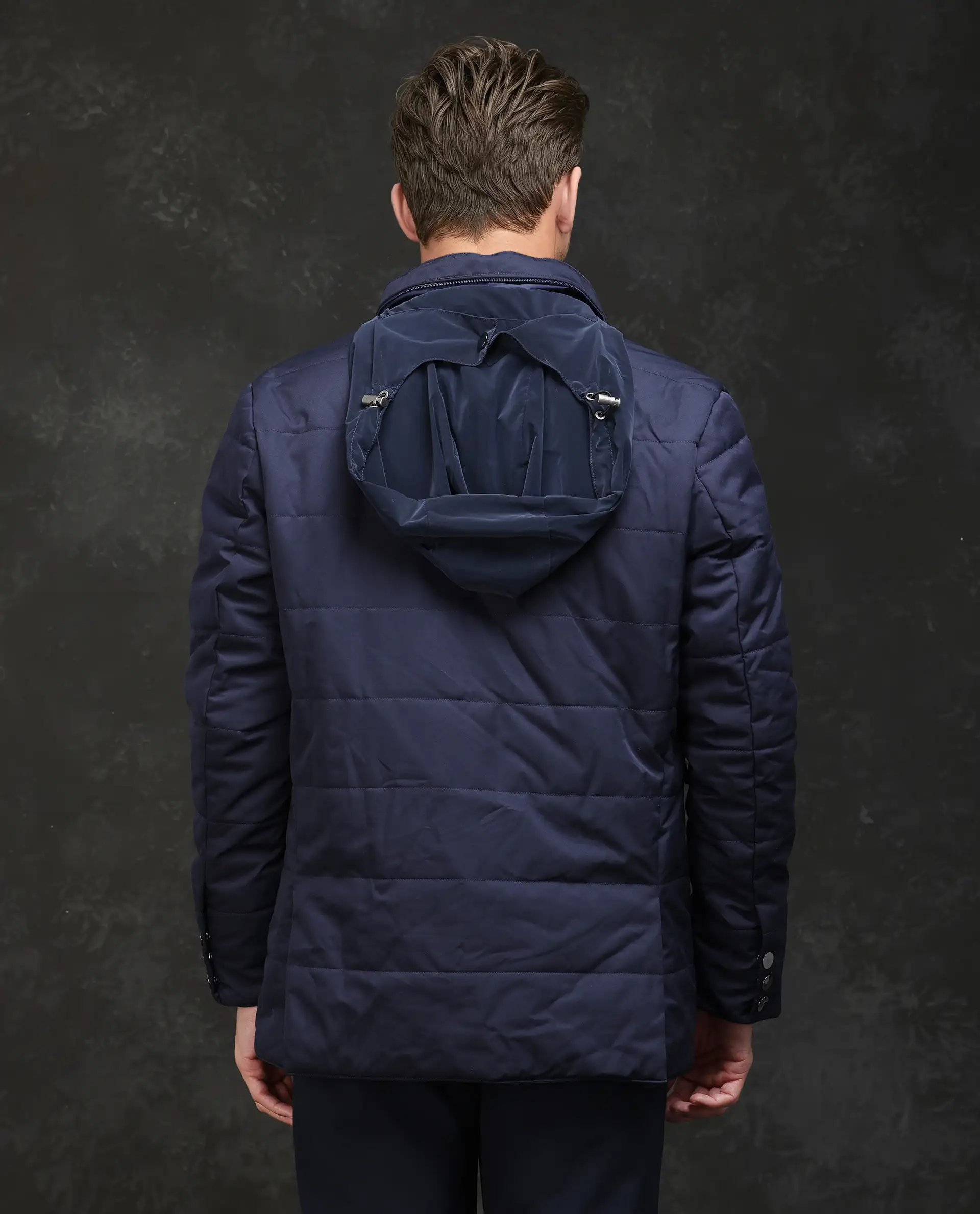 Rare Rabbit Men's Brunel Navy Polyester Plain Regular Fit Full Sleeve High Neck Jacket - Image 4