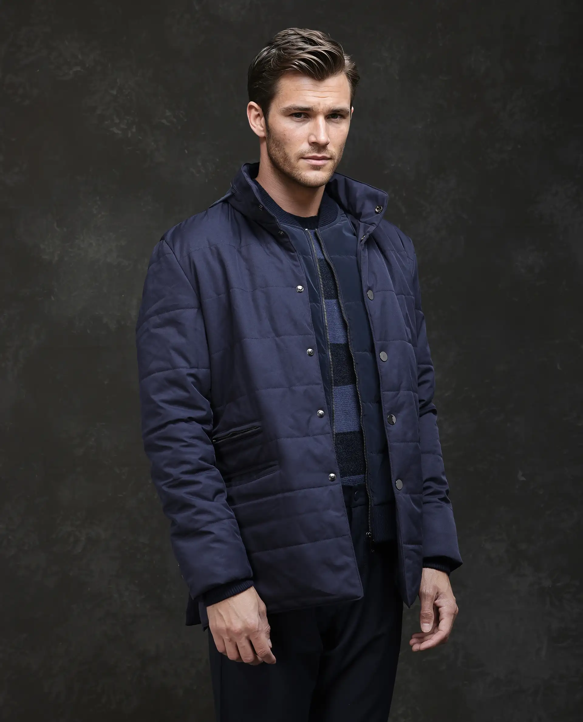Rare Rabbit Men's Brunel Navy Polyester Plain Regular Fit Full Sleeve High Neck Jacket - Image 6