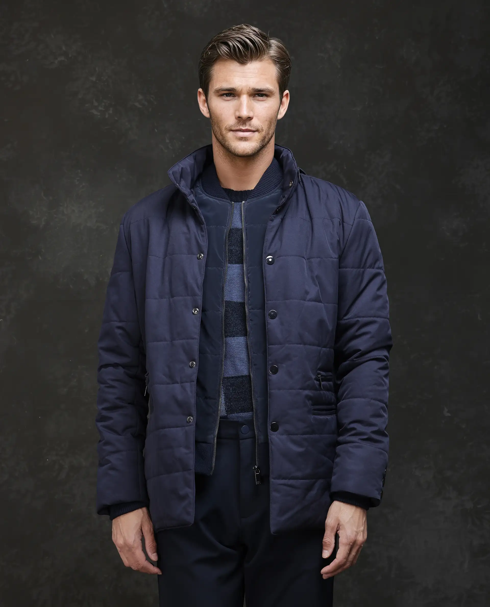Rare Rabbit Men's Brunel Navy Polyester Plain Regular Fit Full Sleeve High Neck Jacket - Image 8