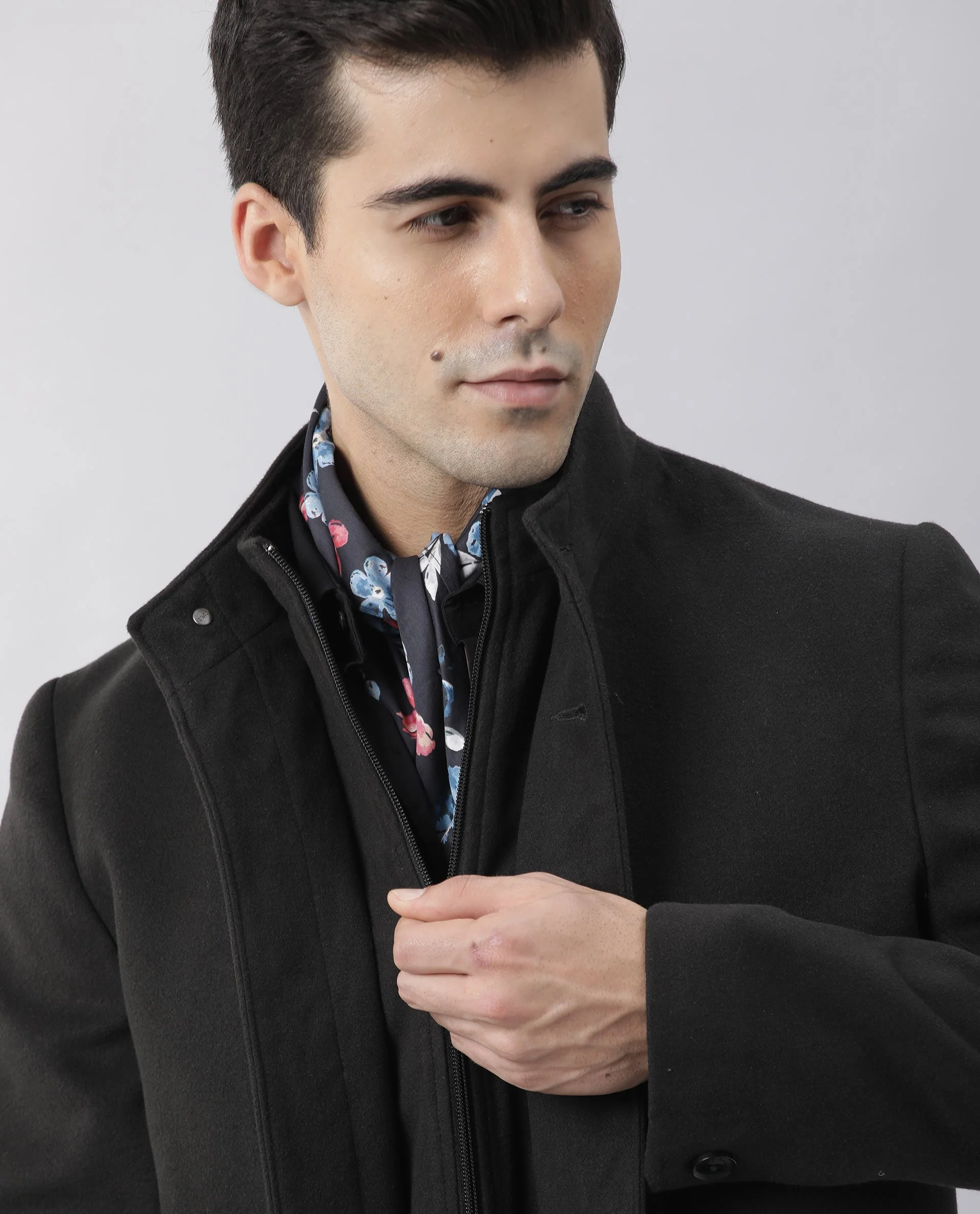 Rare Rabbit Men's Brush Black Polyester Plain Regular Fit Full Sleeve Mandarin Collar Jacket - Image 6