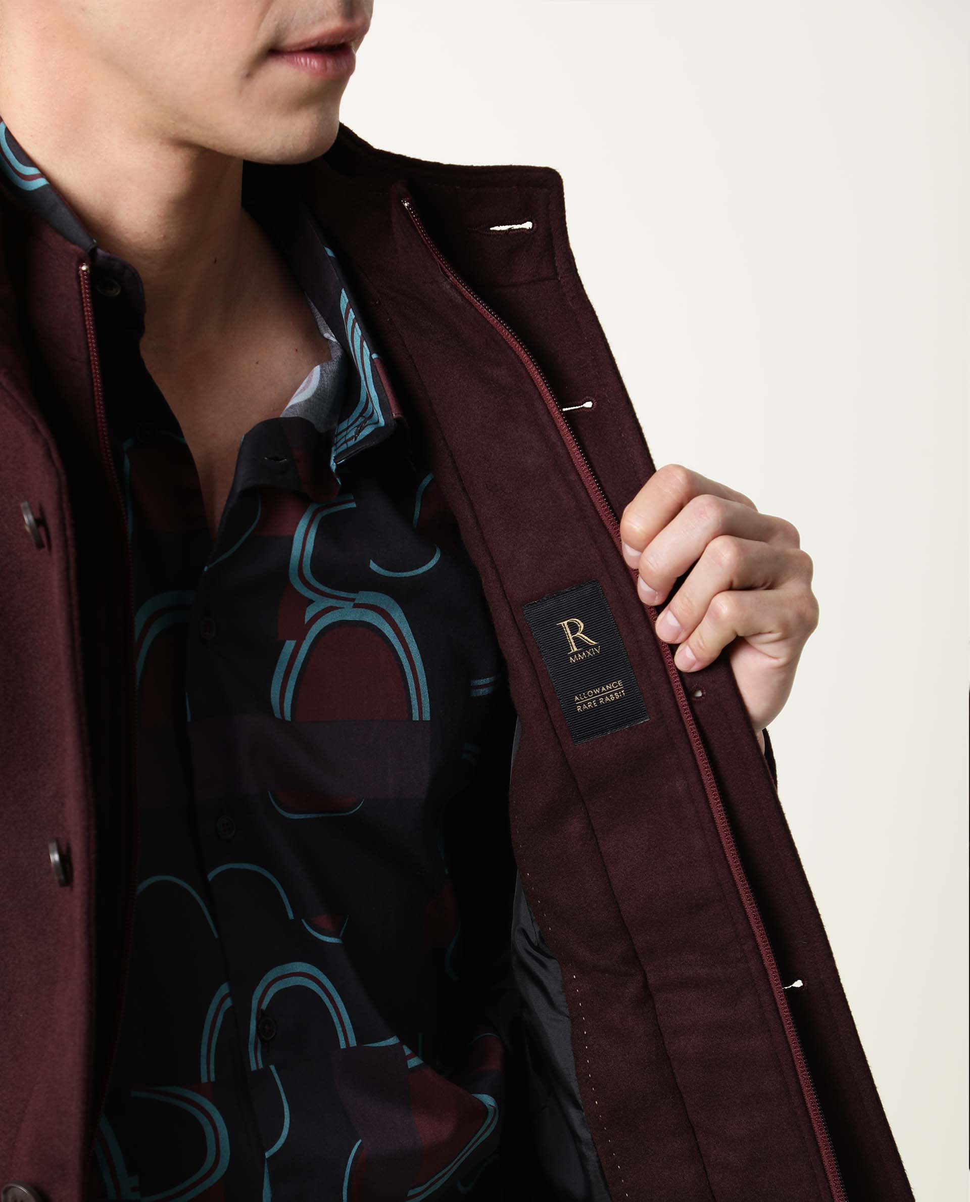 Rare Rabbit Men's Brush Maroon Polyester Plain Regular Fit Full Sleeve Mandarin Collar Jacket - Image 3