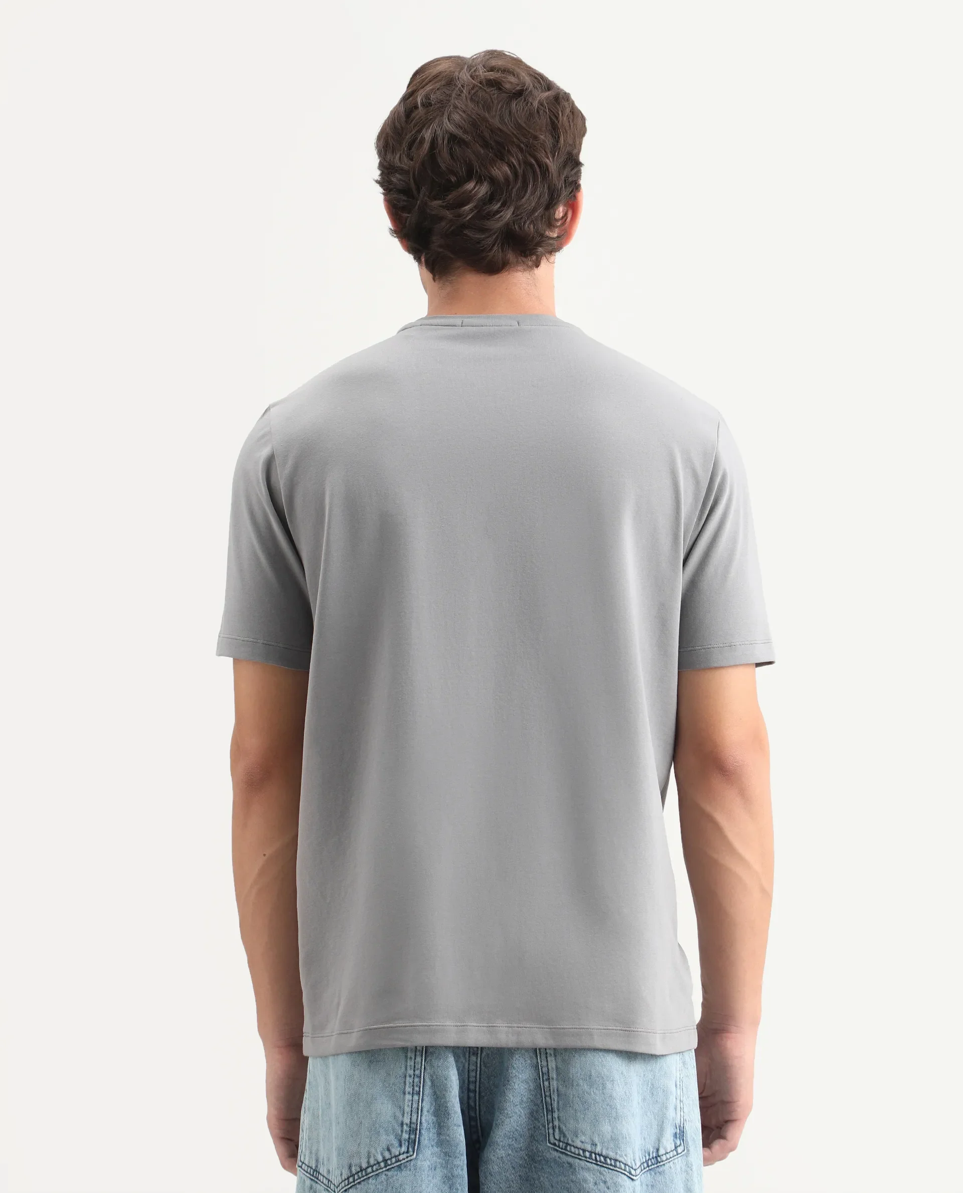 Rare Rabbit Men's Buda Grey Cotton Blend Crew Neck Regular Graphic Print T-Shirt - Image 7