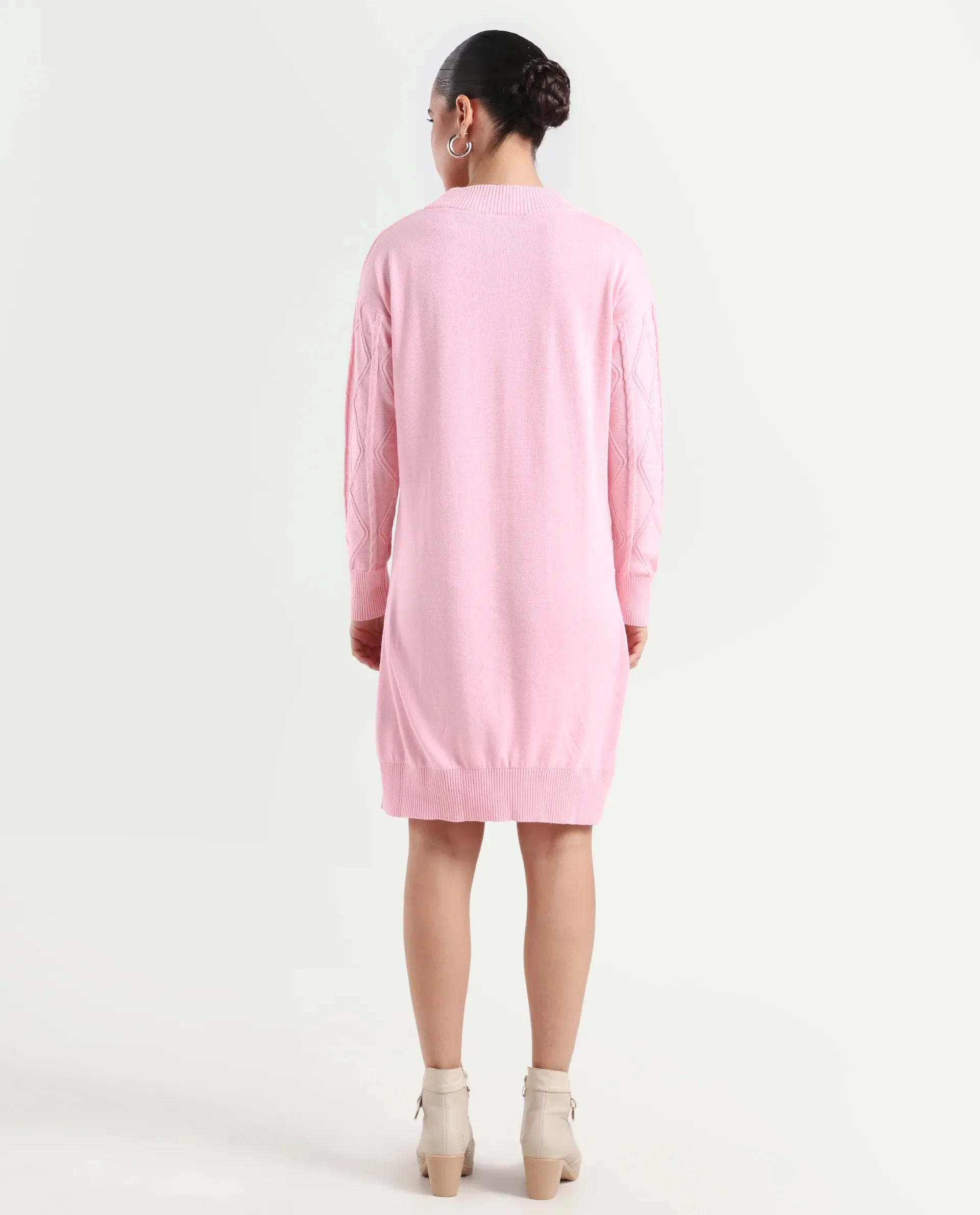Rareism Women's Budd Light Pink Cotton Crew Neck Plain Knee Length Regular Fit Sweater - Image 7