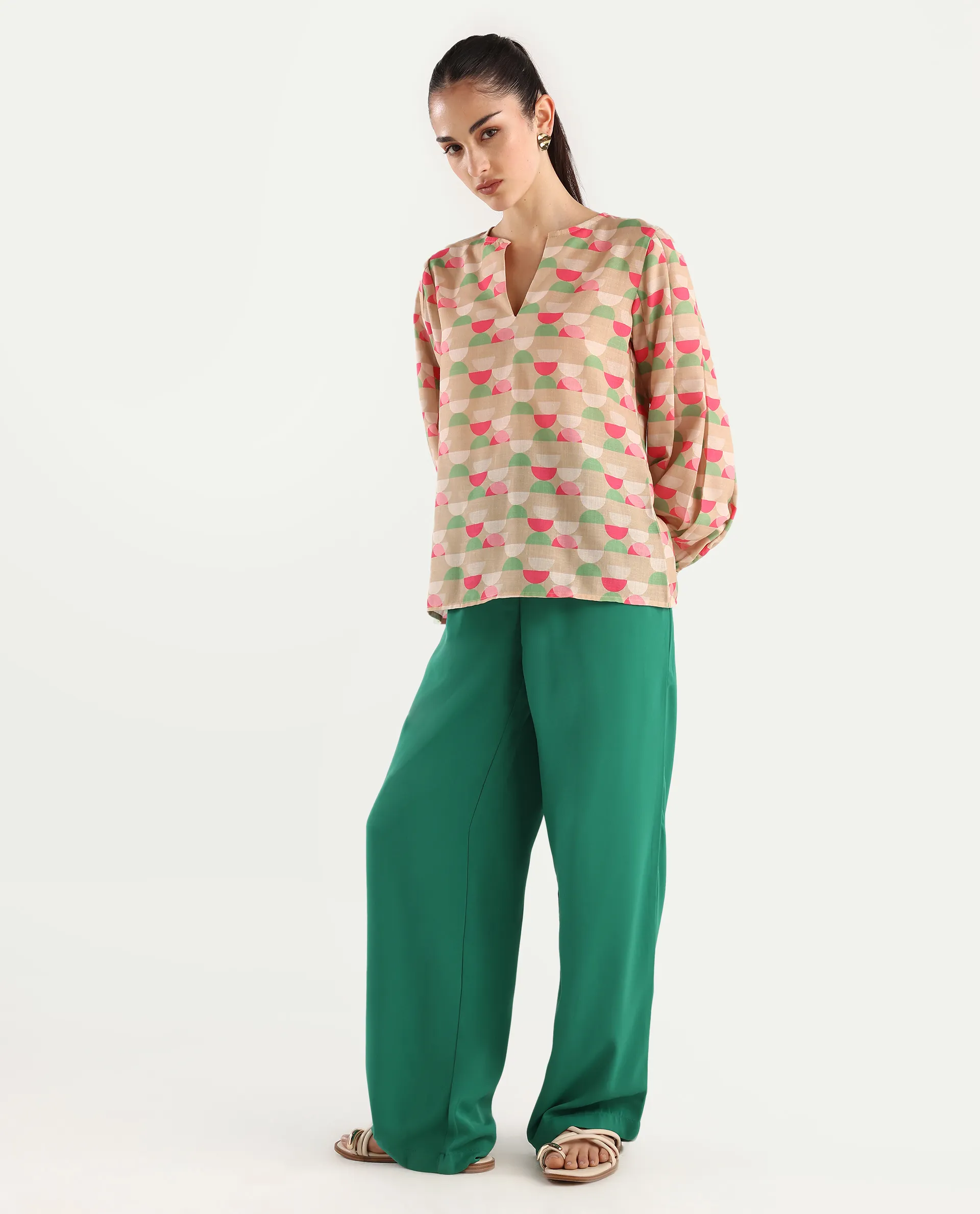Rareism Women's Buell Green Polyester Plain Ankle Length Straight Fit Trouser - Image 5