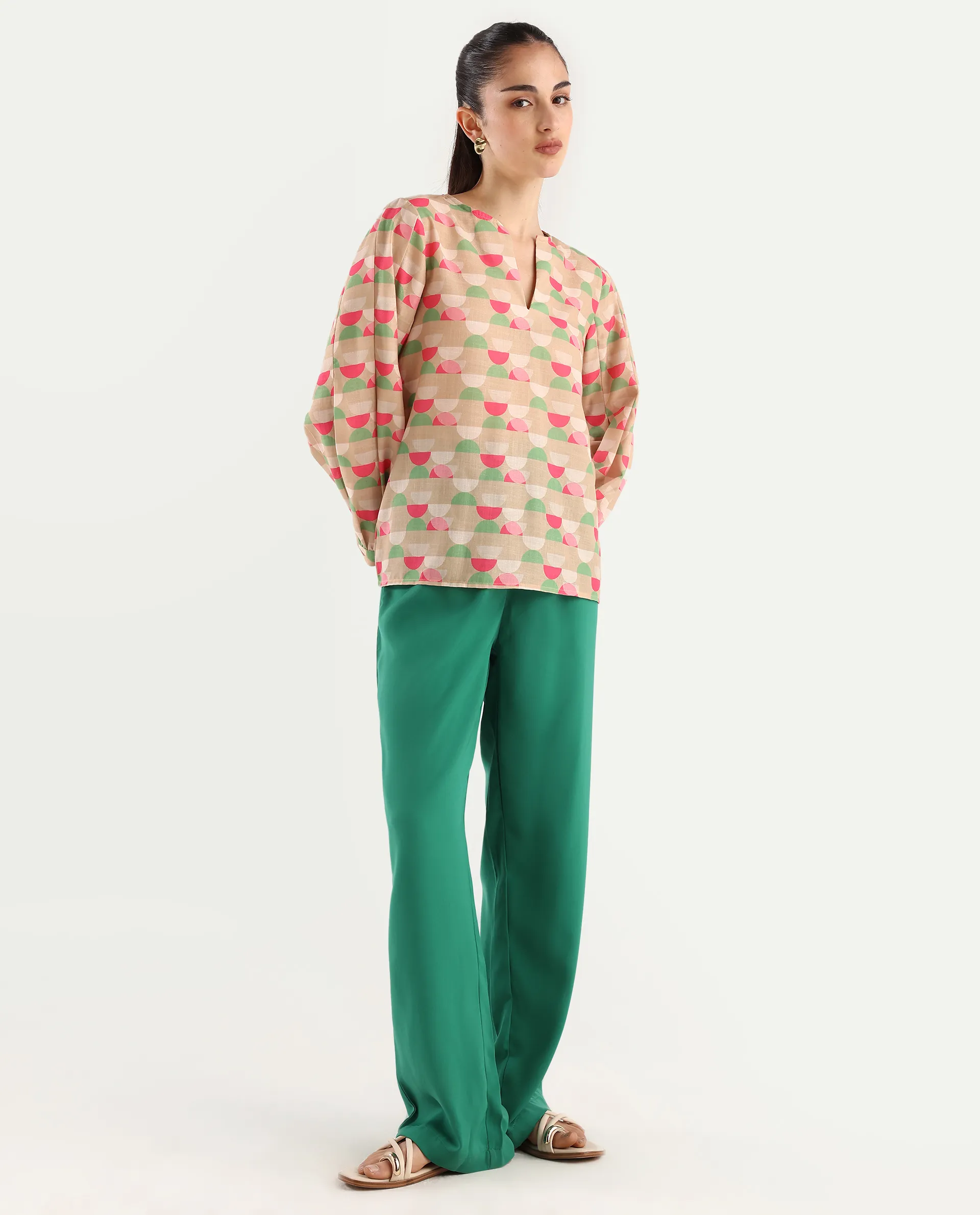 Rareism Women's Buell Green Polyester Plain Ankle Length Straight Fit Trouser - Image 6