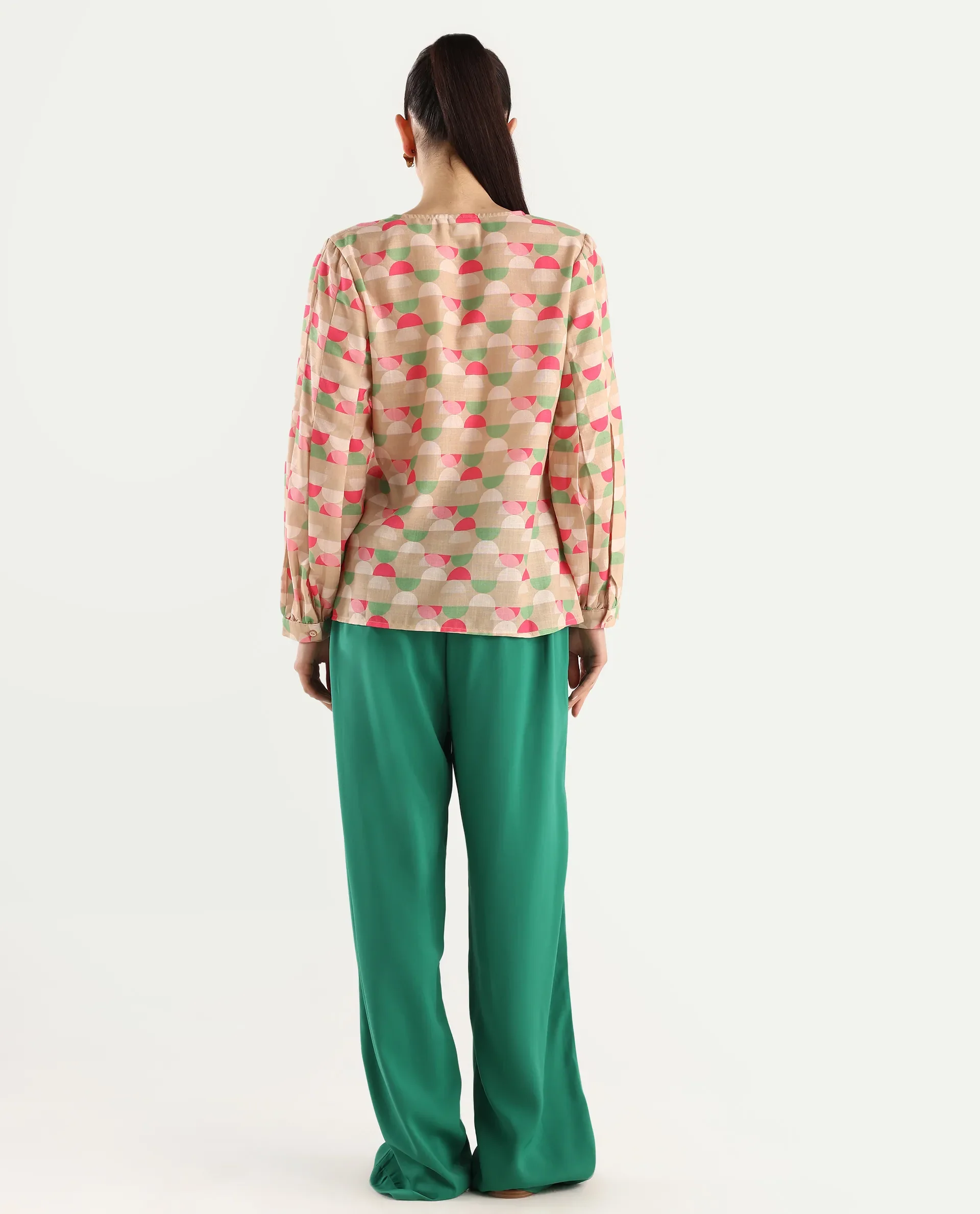 Rareism Women's Buell Green Polyester Plain Ankle Length Straight Fit Trouser - Image 7