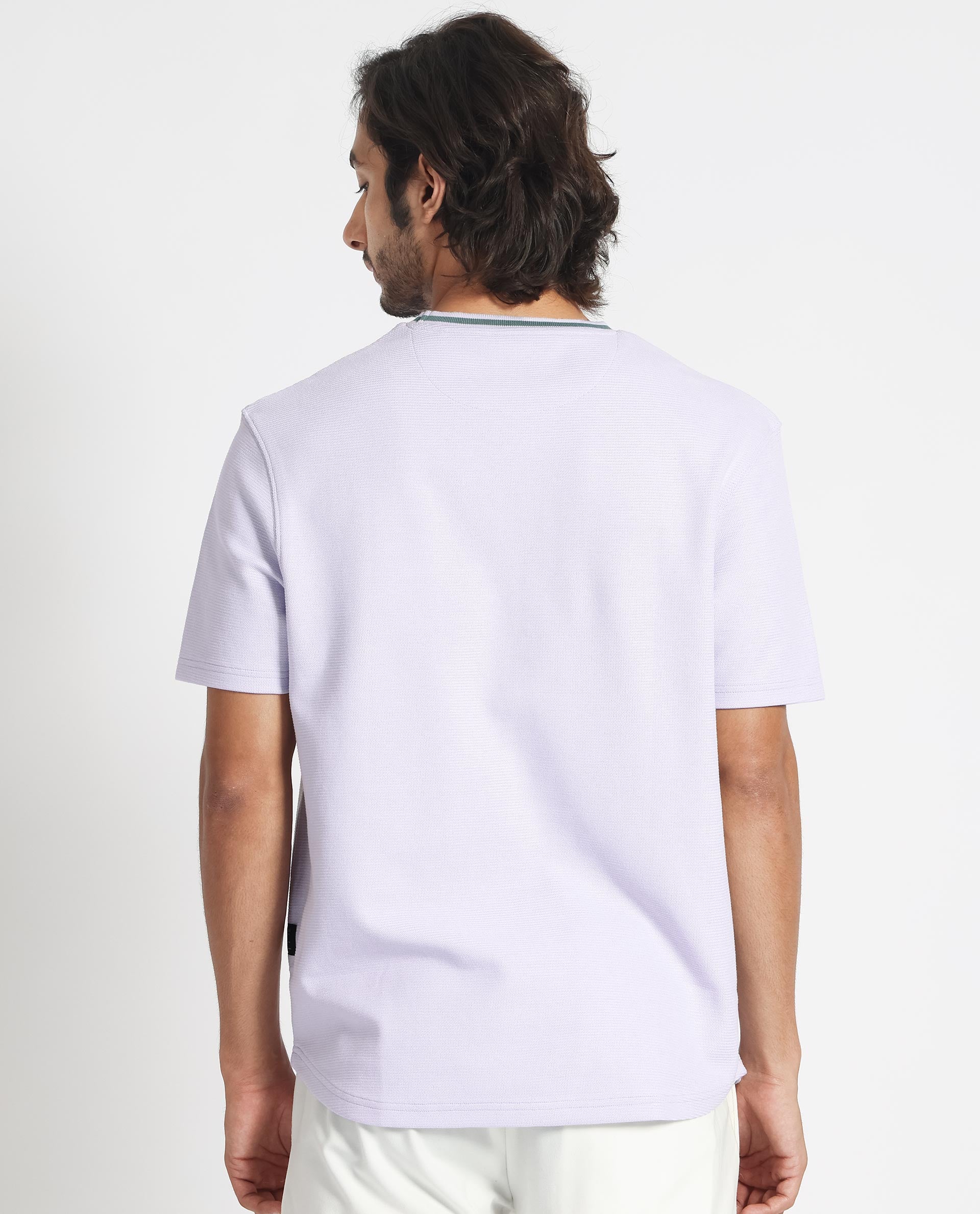 Rare Rabbit Men's Bueno Pastel Purple Cotton Plain Relaxed Fit Half Sleeve Crew Neck T-Shirt - Image 10