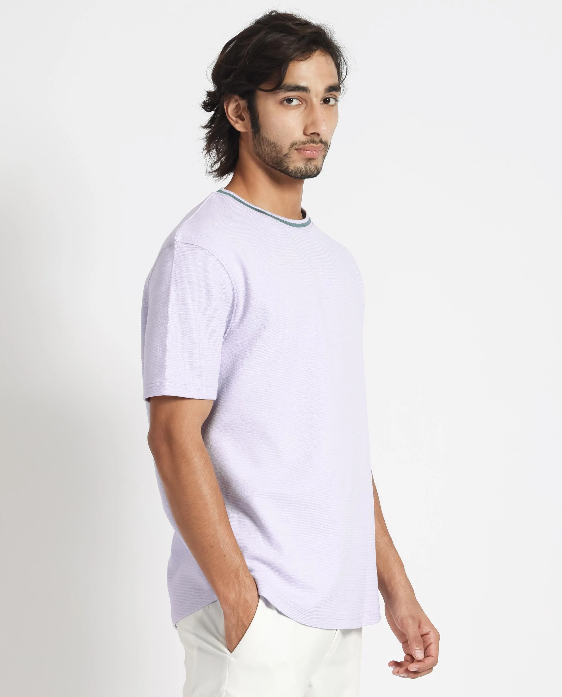 Rare Rabbit Men's Bueno Pastel Purple Cotton Plain Relaxed Fit Half Sleeve Crew Neck T-Shirt - Image 8