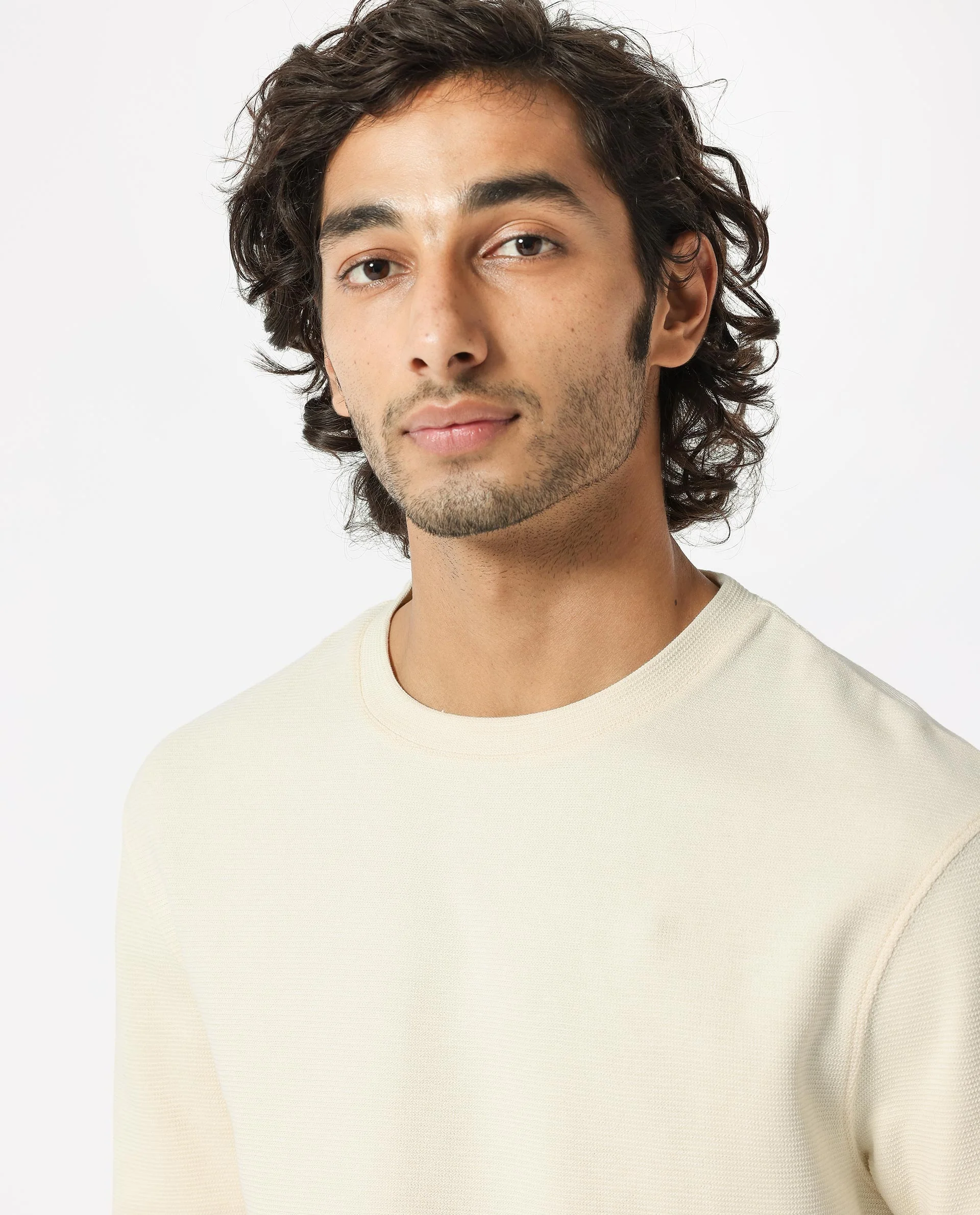 Rare Rabbit Men's Buenos Beige Cotton Plain Relaxed Fit Half Sleeve Crew Neck T-Shirt - Image 4