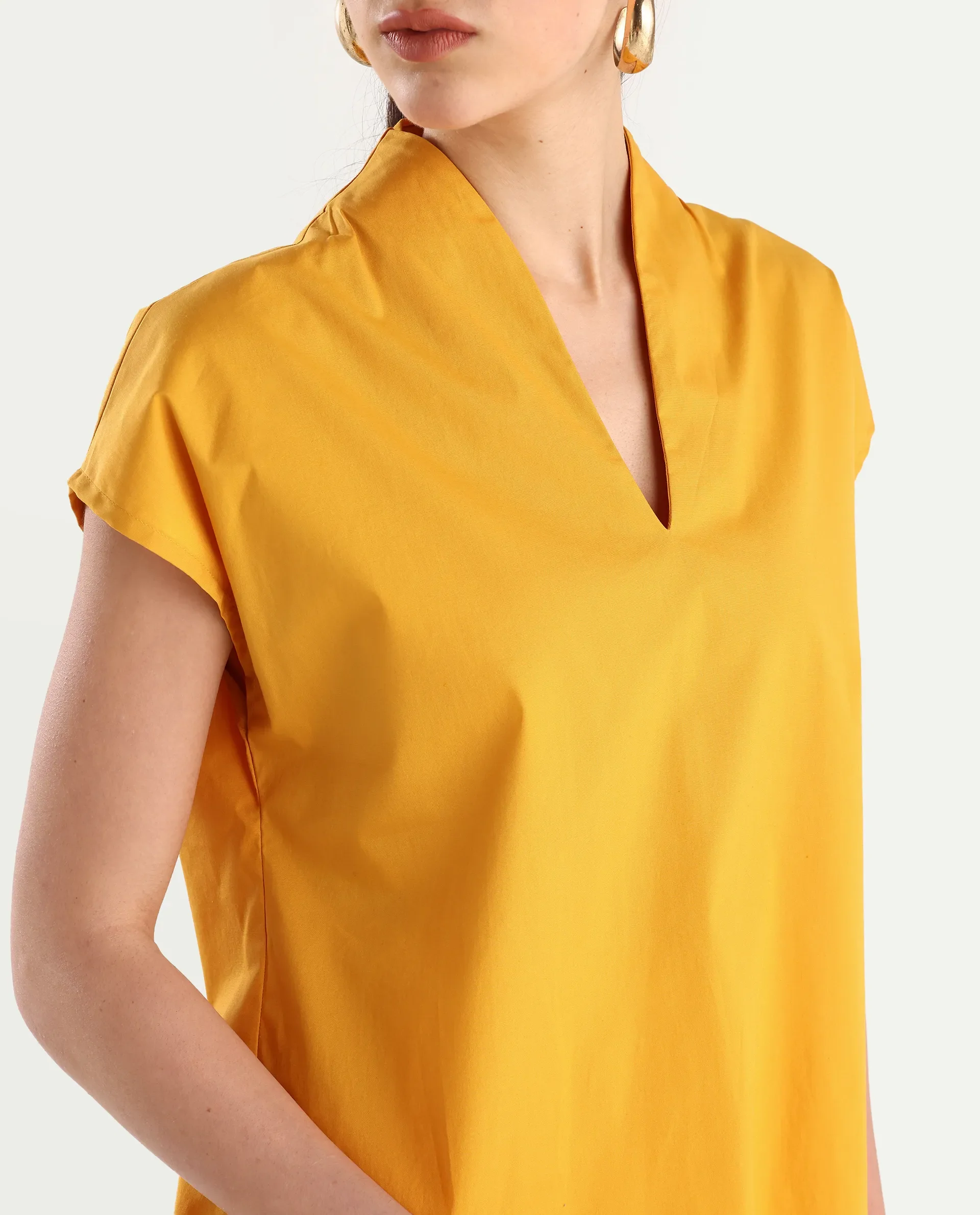 Rareism Women's Buijit Yellow Polyester Blend V-Neck Plain Extended Sleeves Regular Fit Top - Image 4