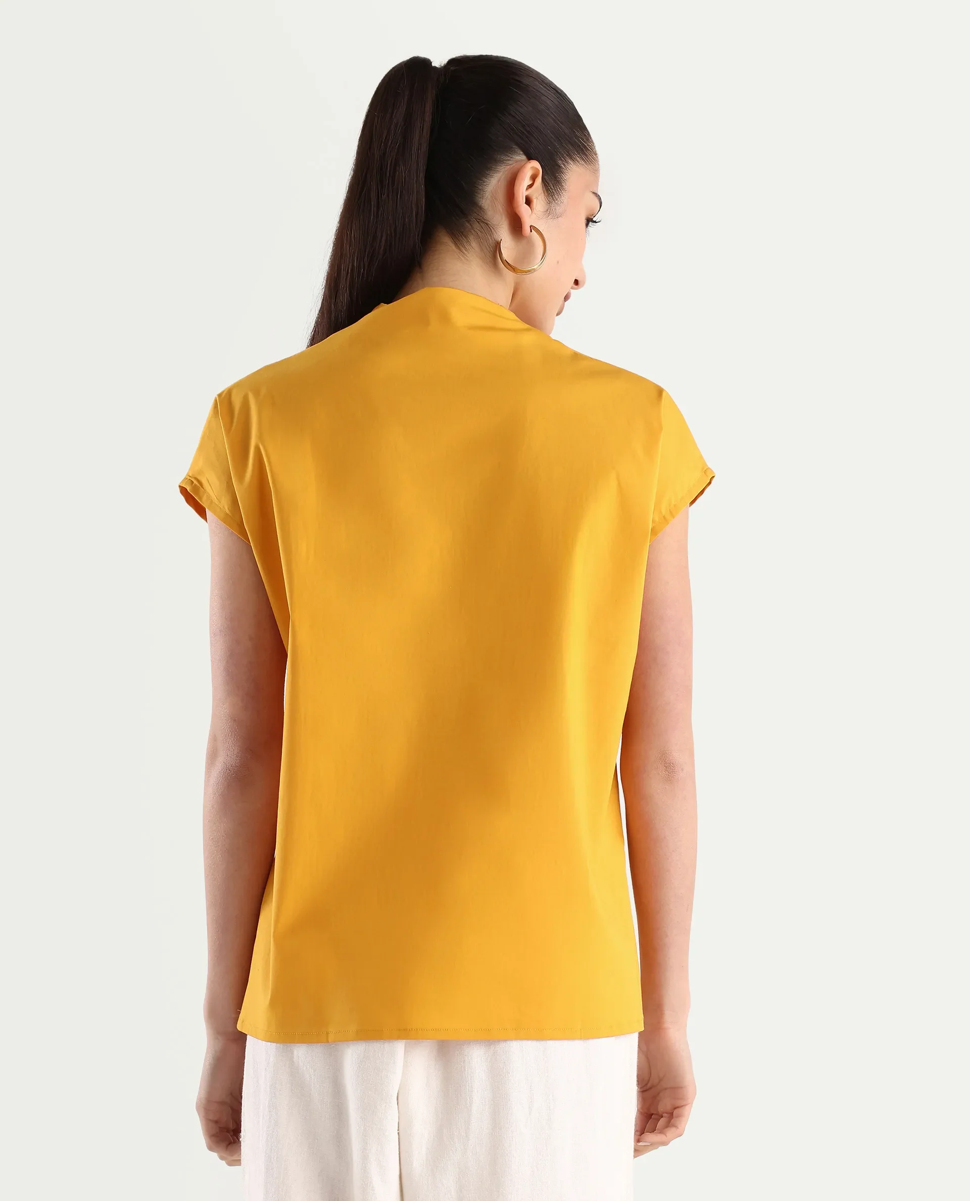 Rareism Women's Buijit Yellow Polyester Blend V-Neck Plain Extended Sleeves Regular Fit Top - Image 7