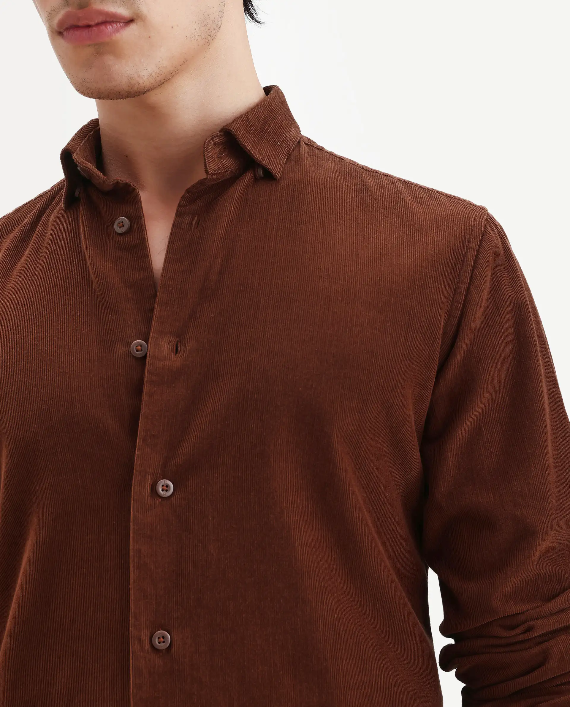 Rare Rabbit Men's Buita Dark Rust Cotton Plain Regular Fit Full Sleeve Collared Shirt - Image 4
