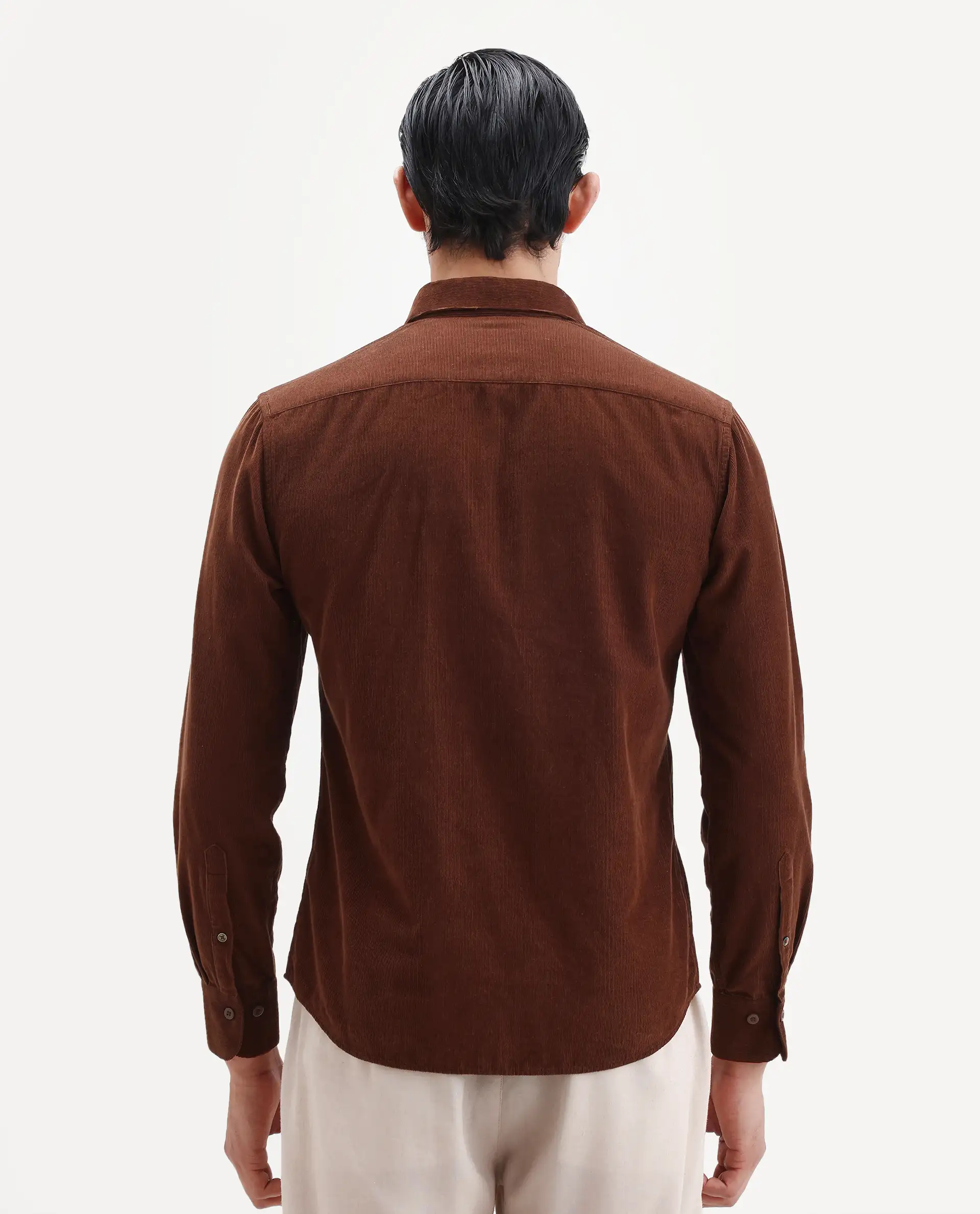 Rare Rabbit Men's Buita Dark Rust Cotton Plain Regular Fit Full Sleeve Collared Shirt - Image 7