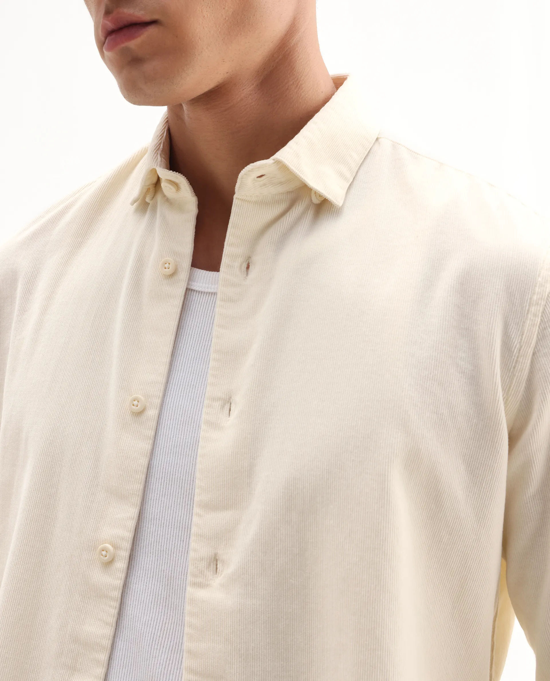 Rare Rabbit Men's Buita Off White Cotton Plain Regular Fit Full Sleeve Collared Shirt - Image 3