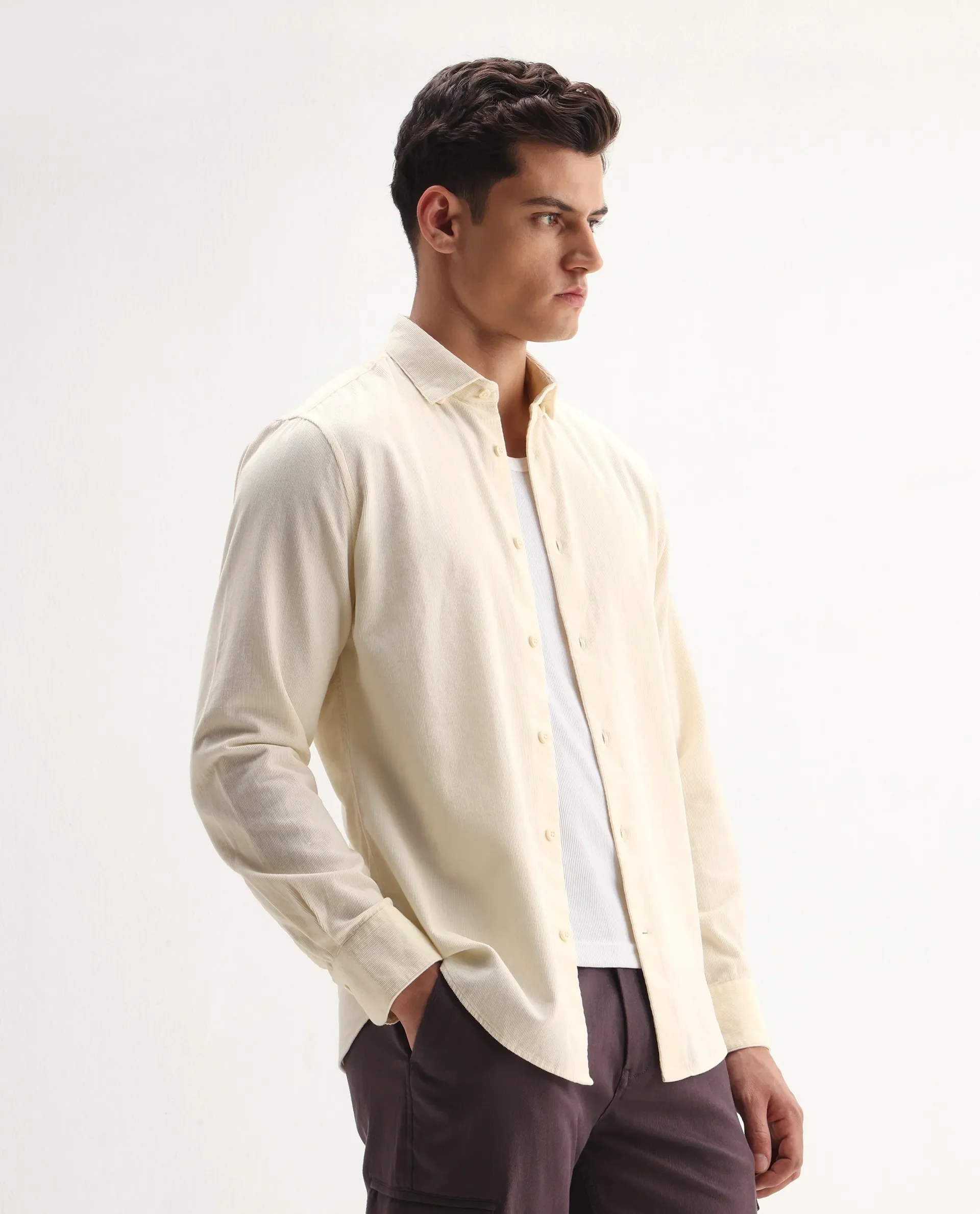 Rare Rabbit Men's Buita Off White Cotton Plain Regular Fit Full Sleeve Collared Shirt - Image 6