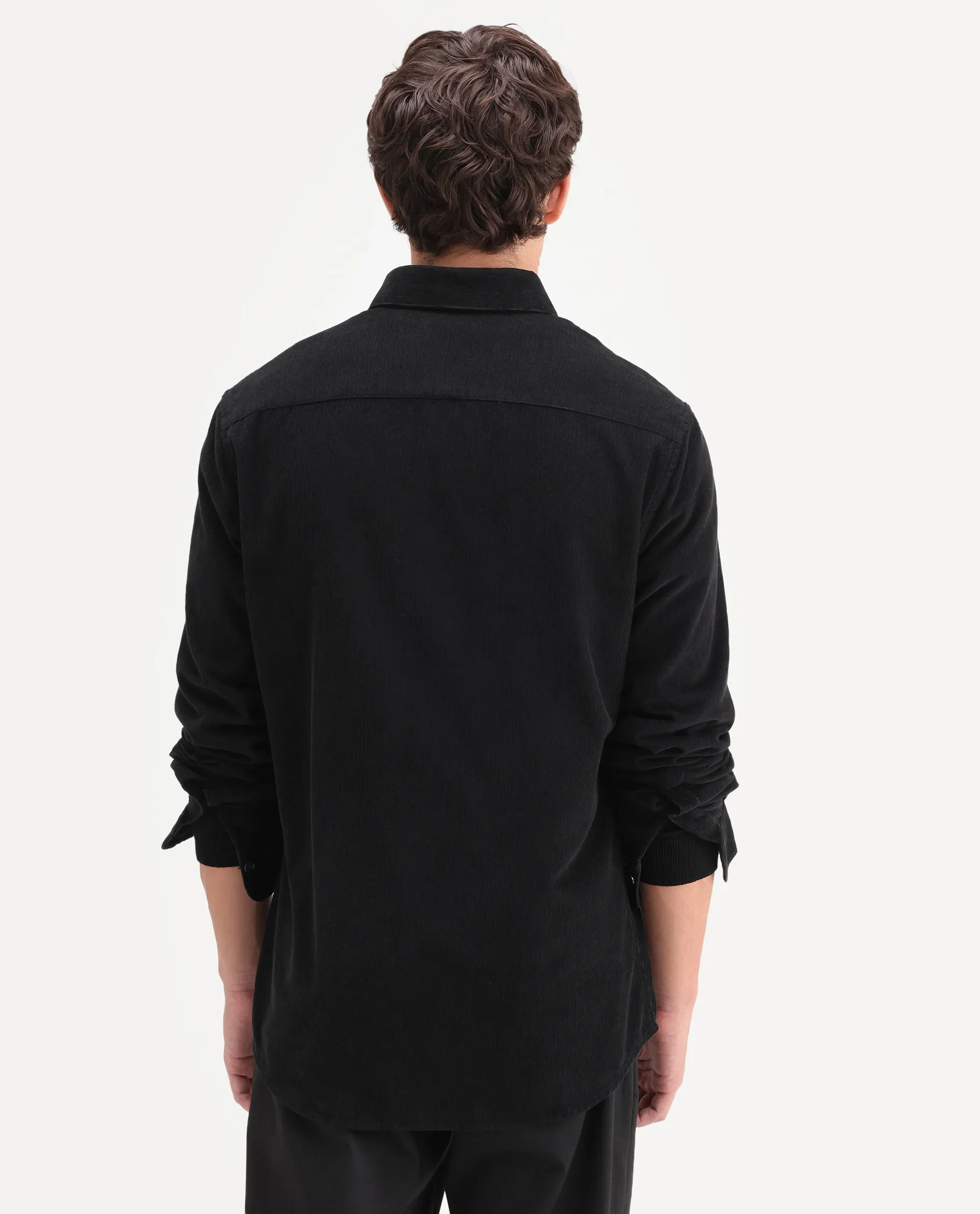 Rare Rabbit Men's Buita-On Black Cotton Fabric Button-Down Collar Regular Fit Plain Shirt - Image 7