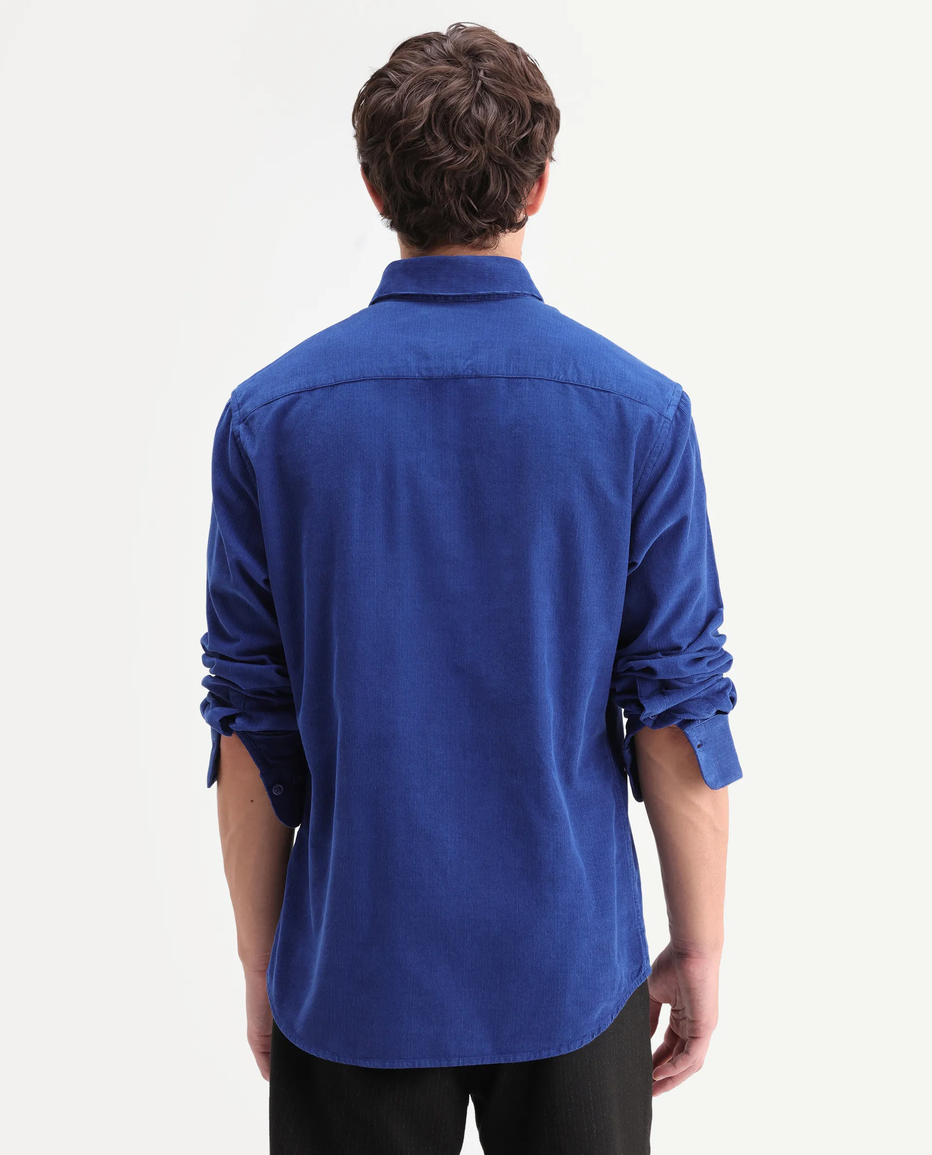 Rare Rabbit Men's Buita-On Blue Cotton Fabric Button-Down Collar Regular Fit Plain Shirt - Image 7