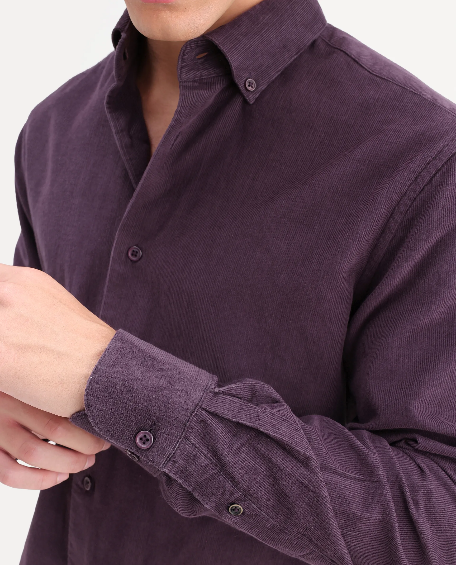 Rare Rabbit Men's Buita-On Dark Purple Cotton Fabric Button-Down Collar Regular Fit Plain Shirt - Image 3
