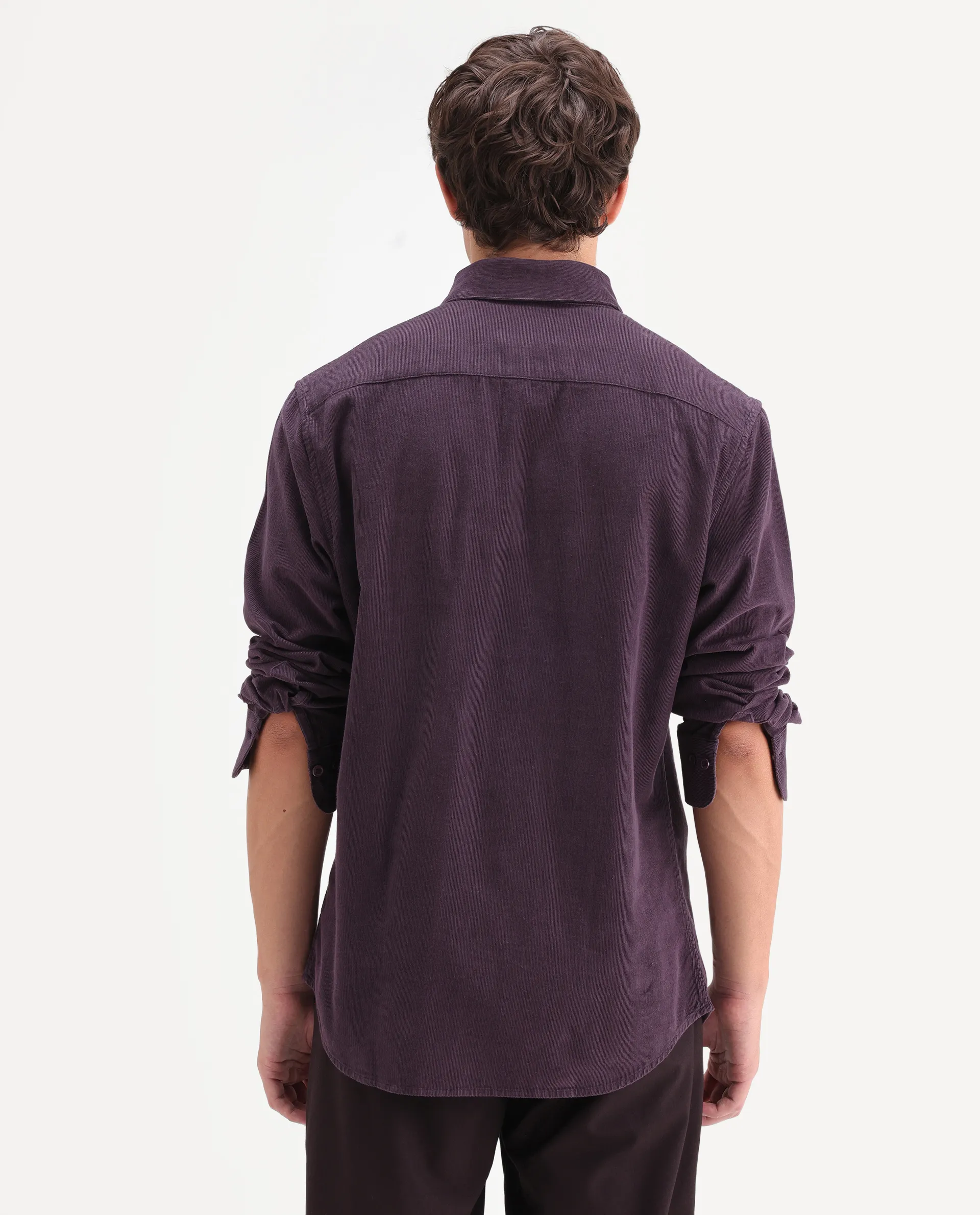 Rare Rabbit Men's Buita-On Dark Purple Cotton Fabric Button-Down Collar Regular Fit Plain Shirt - Image 7