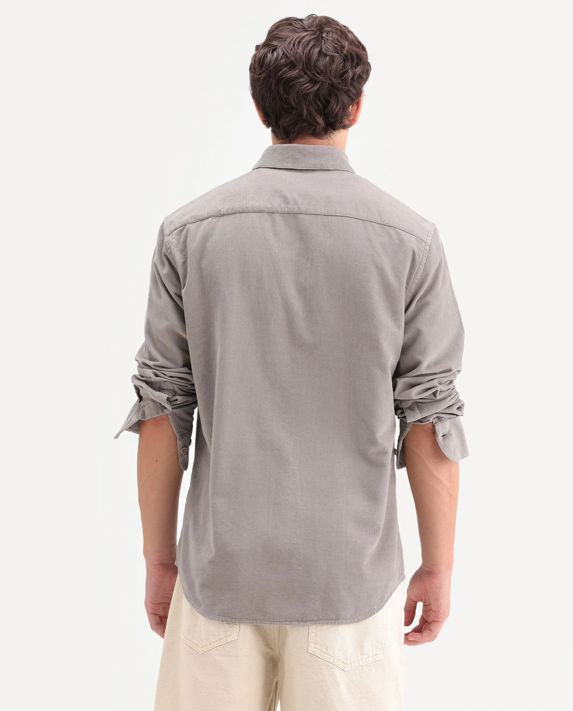 Rare Rabbit Men's Buita-On Dusky Grey Cotton Fabric Button-Down Collar Regular Fit Plain Shirt - Image 7