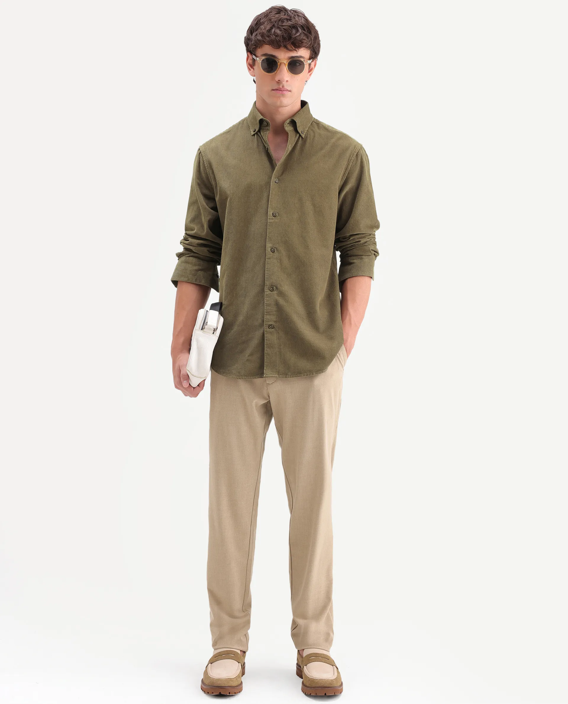 Rare Rabbit Men's Buita-On Light Green Cotton Fabric Button-Down Collar Regular Fit Plain Shirt - Image 2