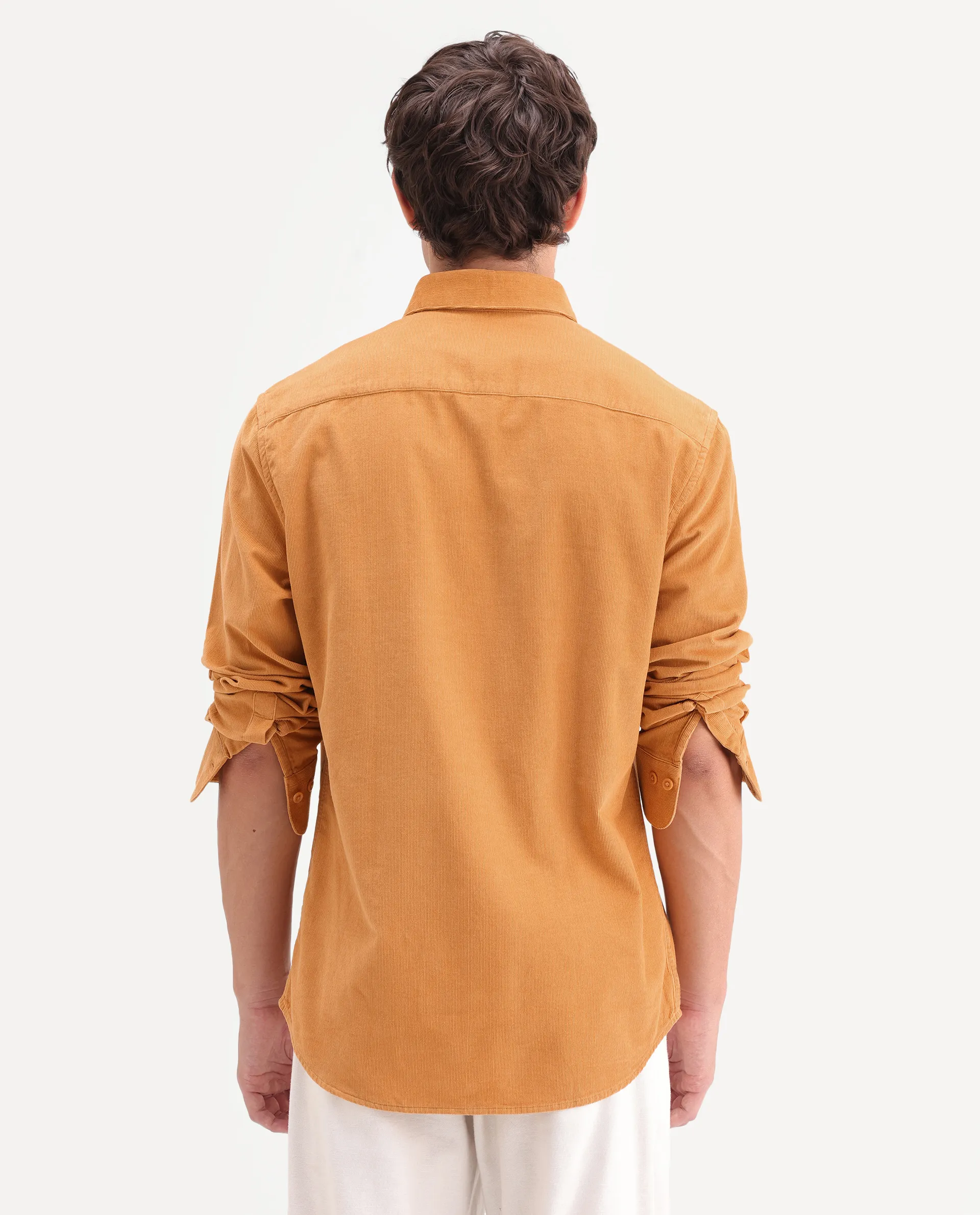 Rare Rabbit Men's Buita-On Mustard Cotton Fabric Button-Down Collar Regular Fit Plain Shirt - Image 7