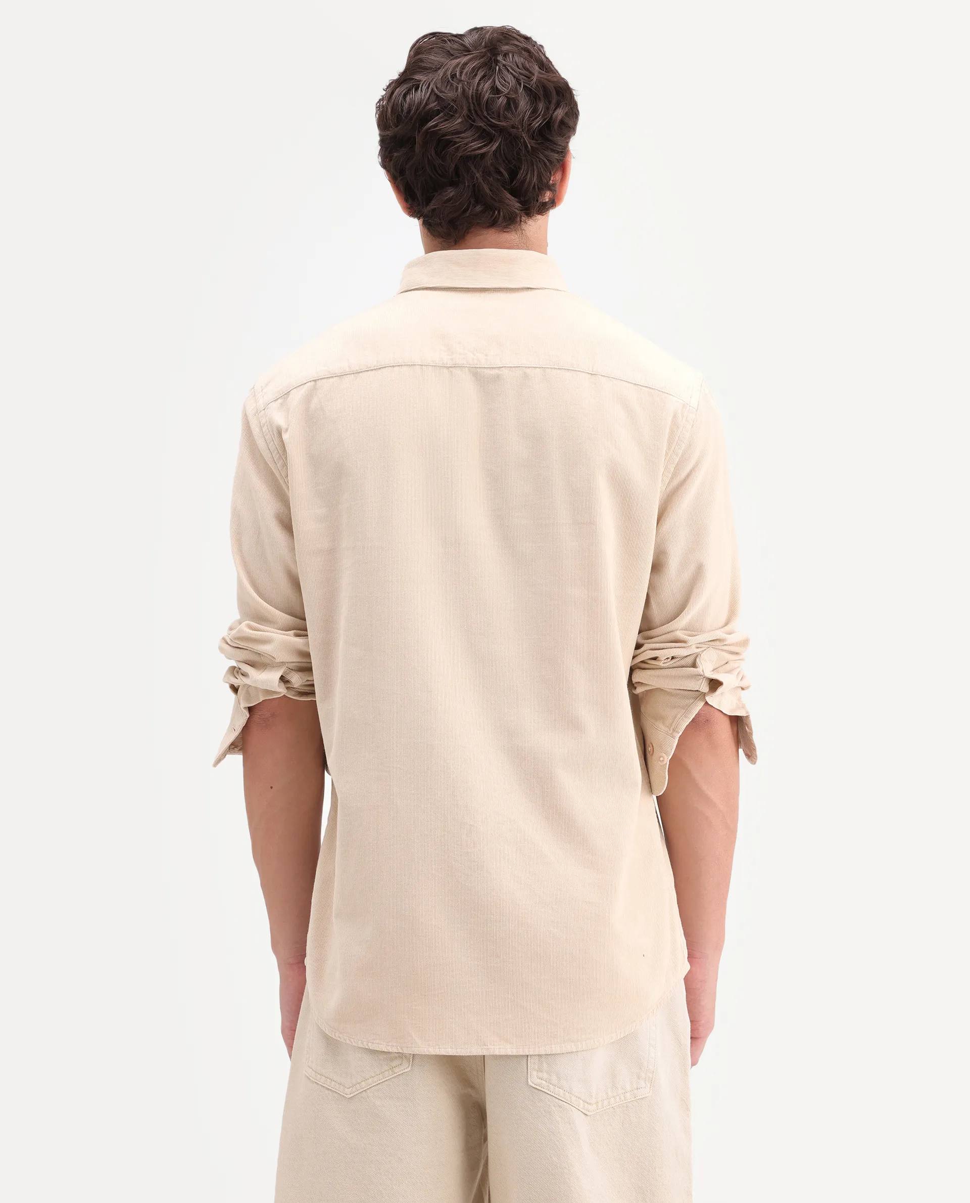 Rare Rabbit Men's Buita-On Off White Cotton Fabric Button-Down Collar Regular Fit Plain Shirt - Image 7