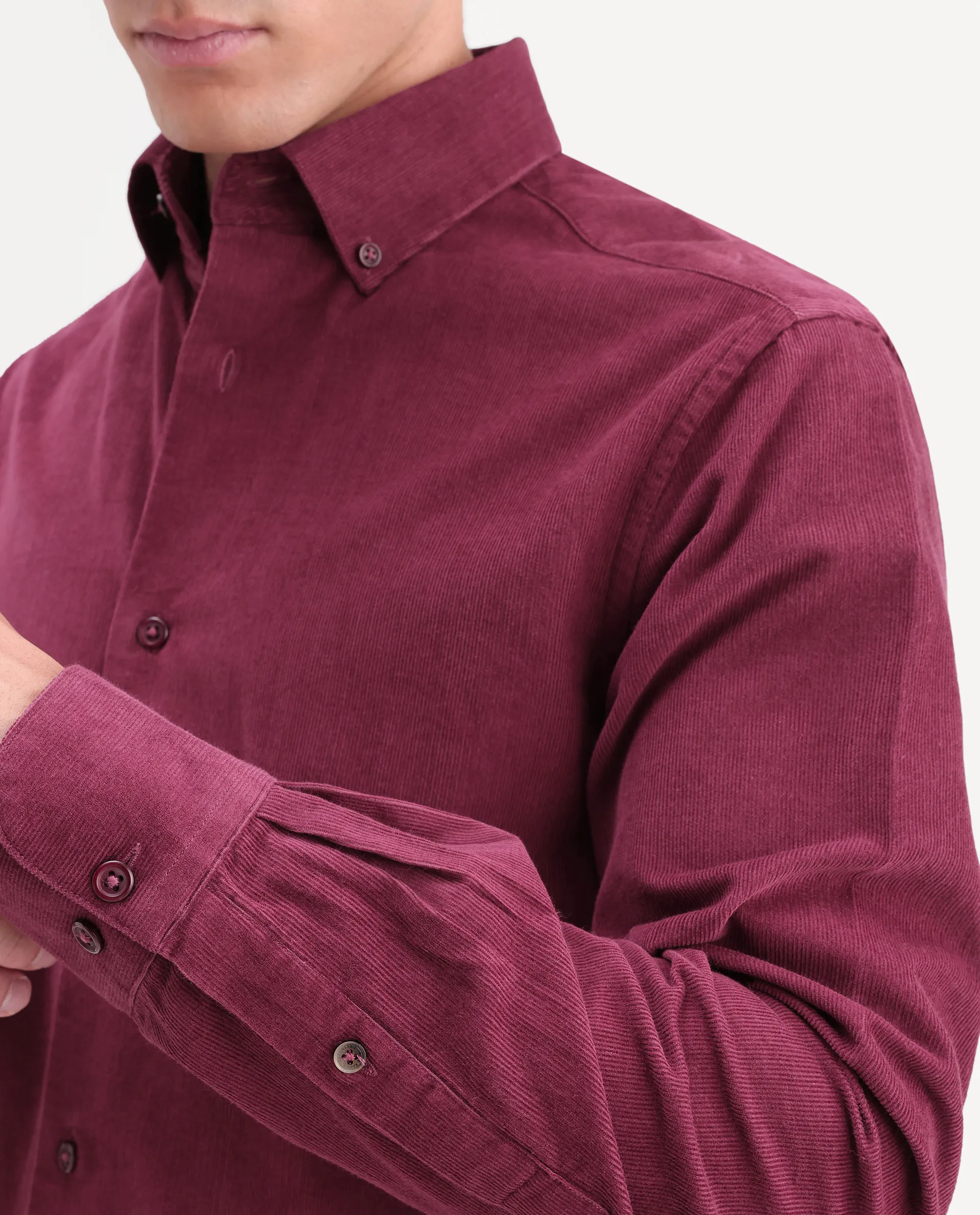 Rare Rabbit Men's Buita-On Red Cotton Fabric Button-Down Collar Regular Fit Plain Shirt - Image 3