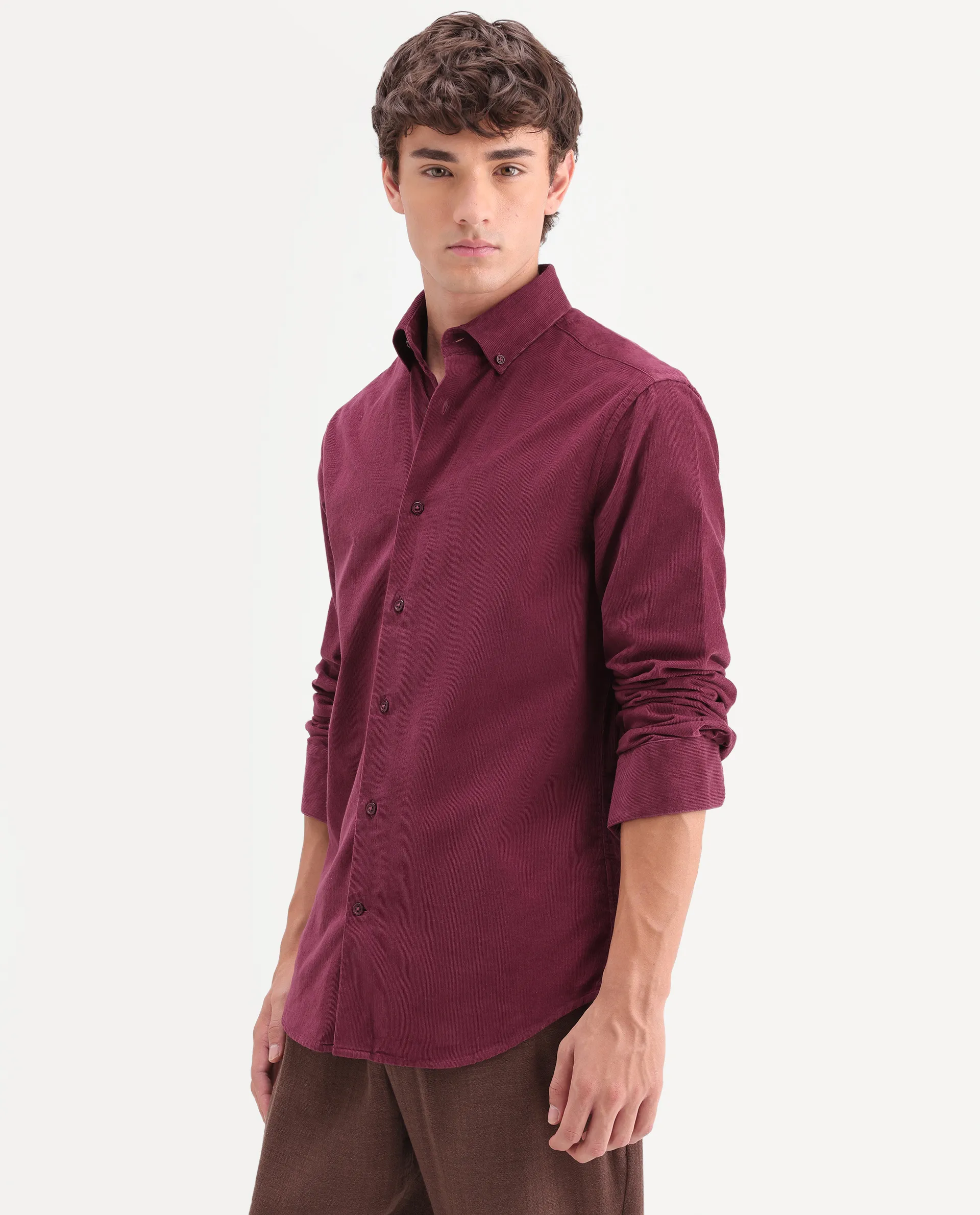 Rare Rabbit Men's Buita-On Red Cotton Fabric Button-Down Collar Regular Fit Plain Shirt - Image 6