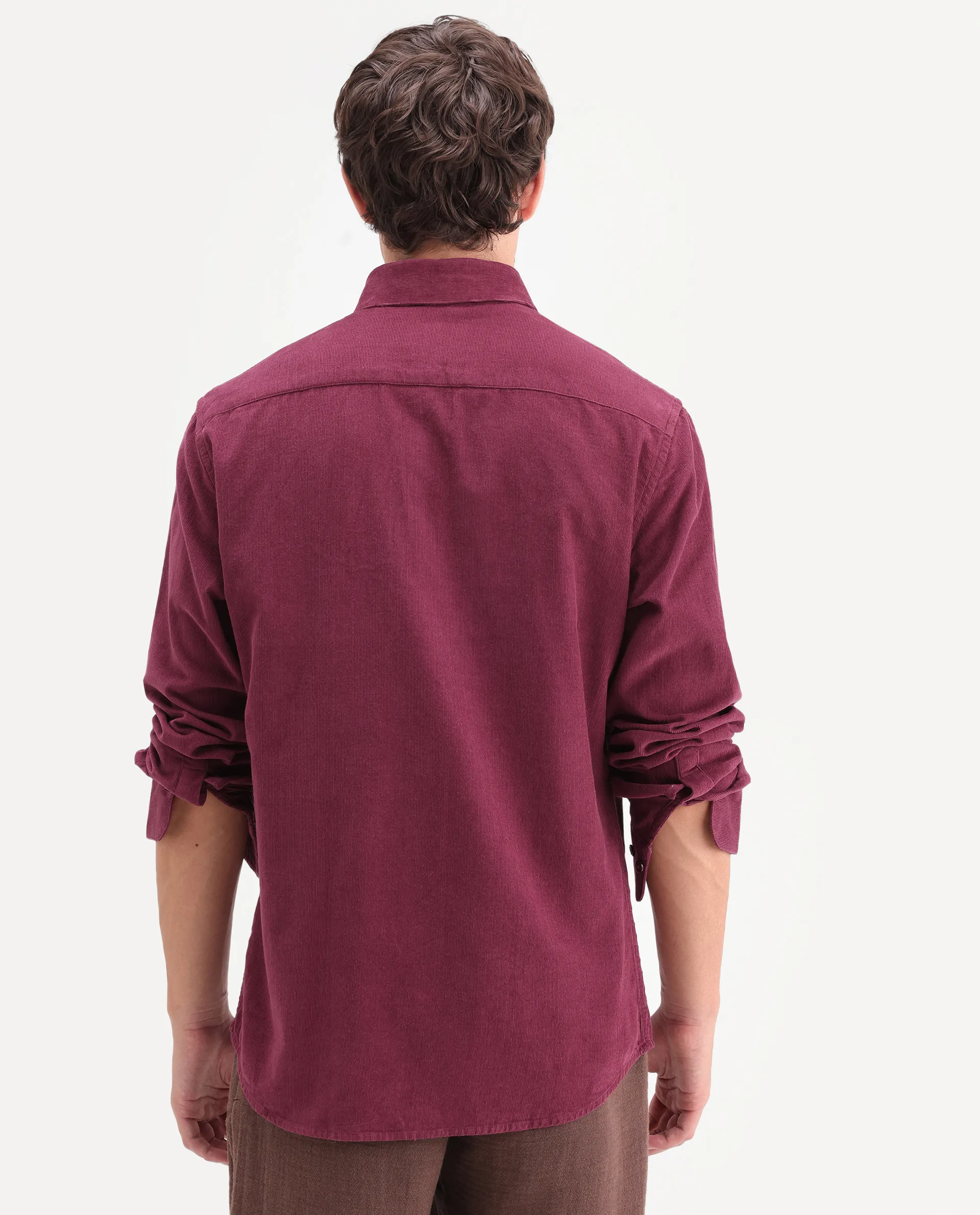Rare Rabbit Men's Buita-On Red Cotton Fabric Button-Down Collar Regular Fit Plain Shirt - Image 8