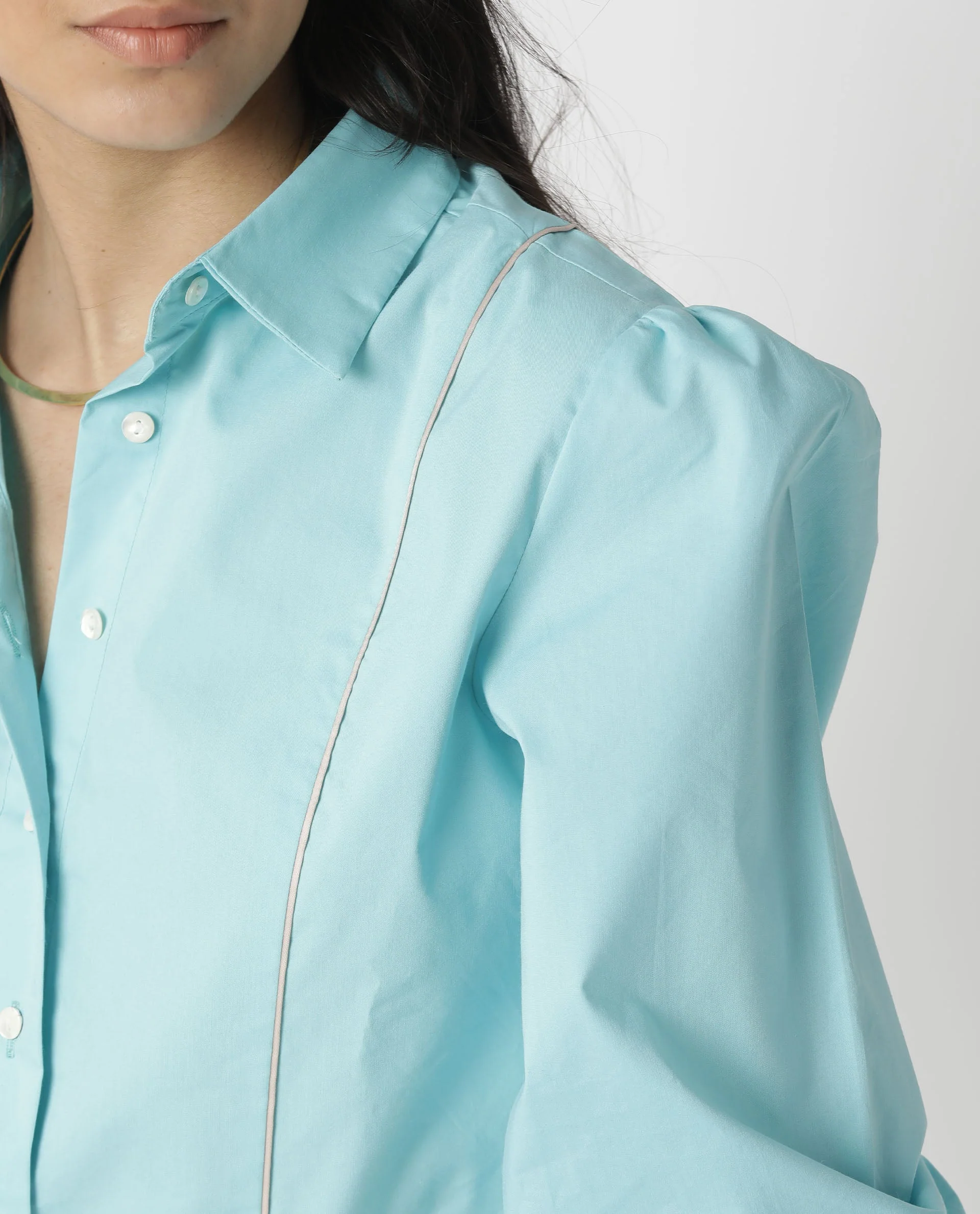Rareism Women's Bumble Blue Cotton Blend Spread Collar Plain Cuffed Sleeve Regular Fit Top - Image 4