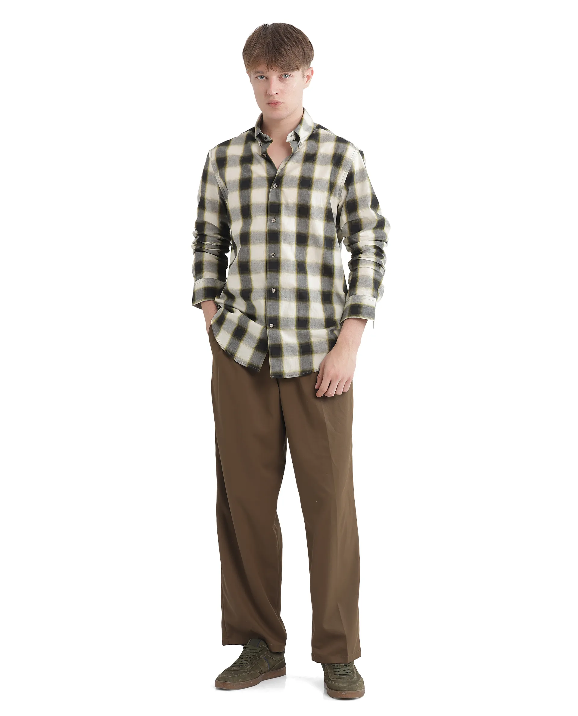 Rare Rabbit Men's Bung Green Cotton Checked Print Oversized Fit Full Sleeve Collared Shirt - Image 2