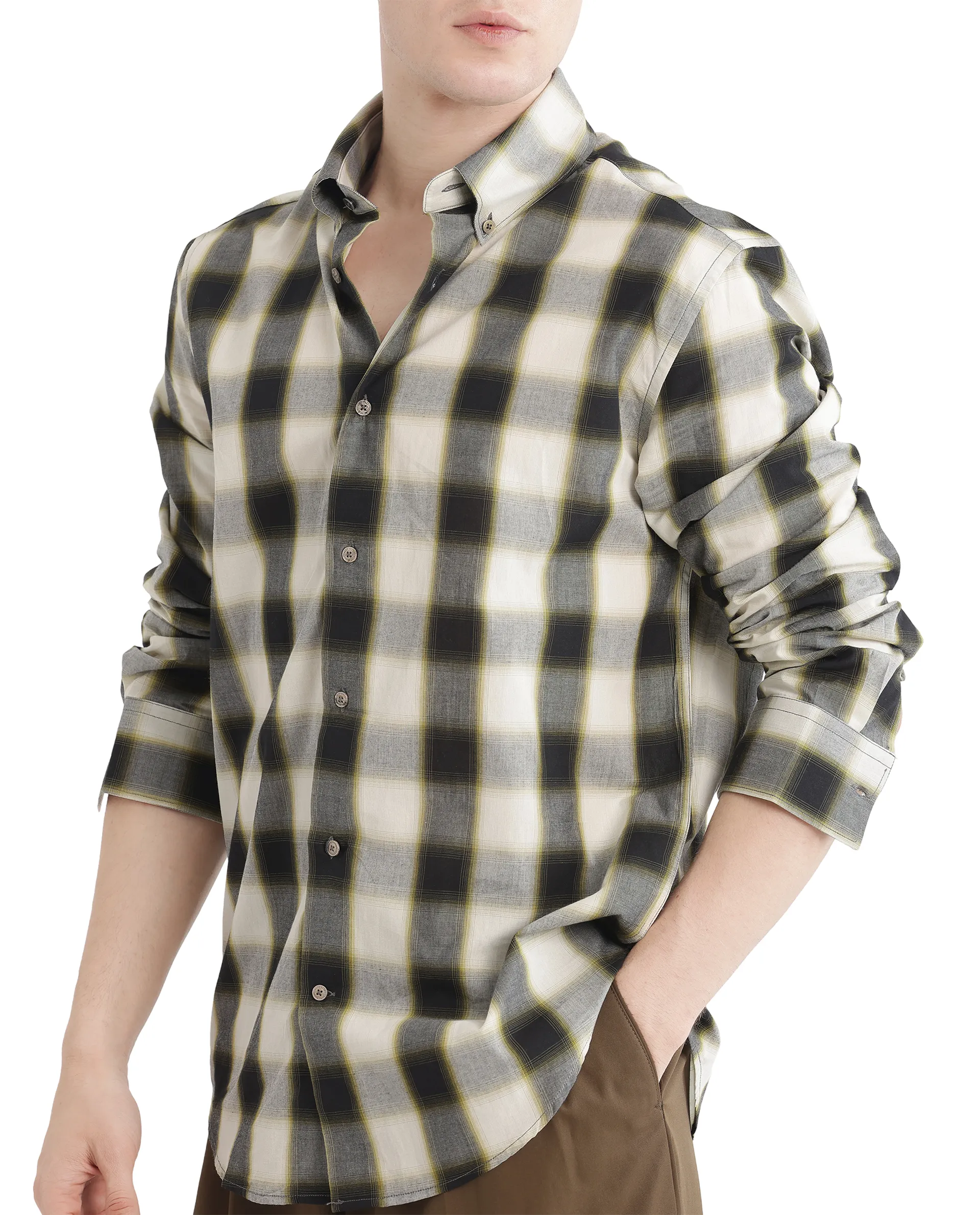 Rare Rabbit Men's Bung Green Cotton Checked Print Oversized Fit Full Sleeve Collared Shirt - Image 3