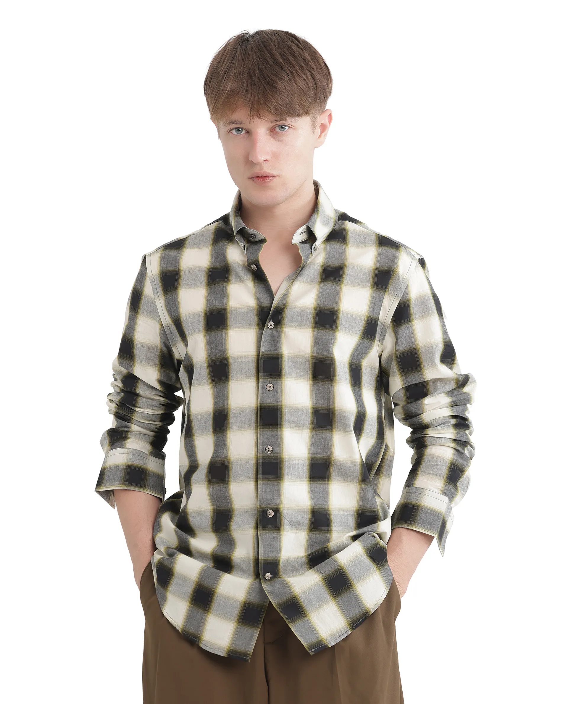Rare Rabbit Men's Bung Green Cotton Checked Print Oversized Fit Full Sleeve Collared Shirt - Image 5