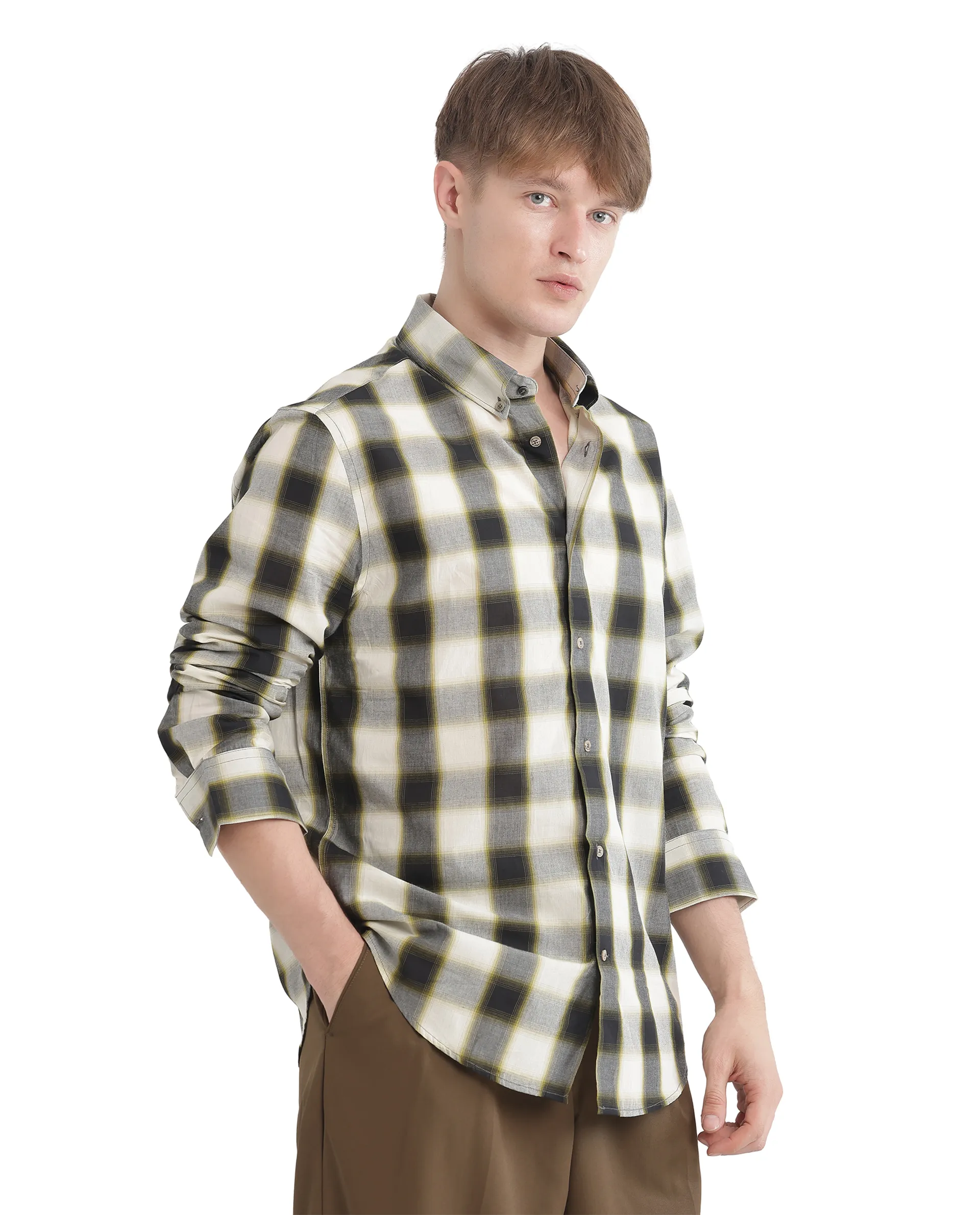 Rare Rabbit Men's Bung Green Cotton Checked Print Oversized Fit Full Sleeve Collared Shirt - Image 6
