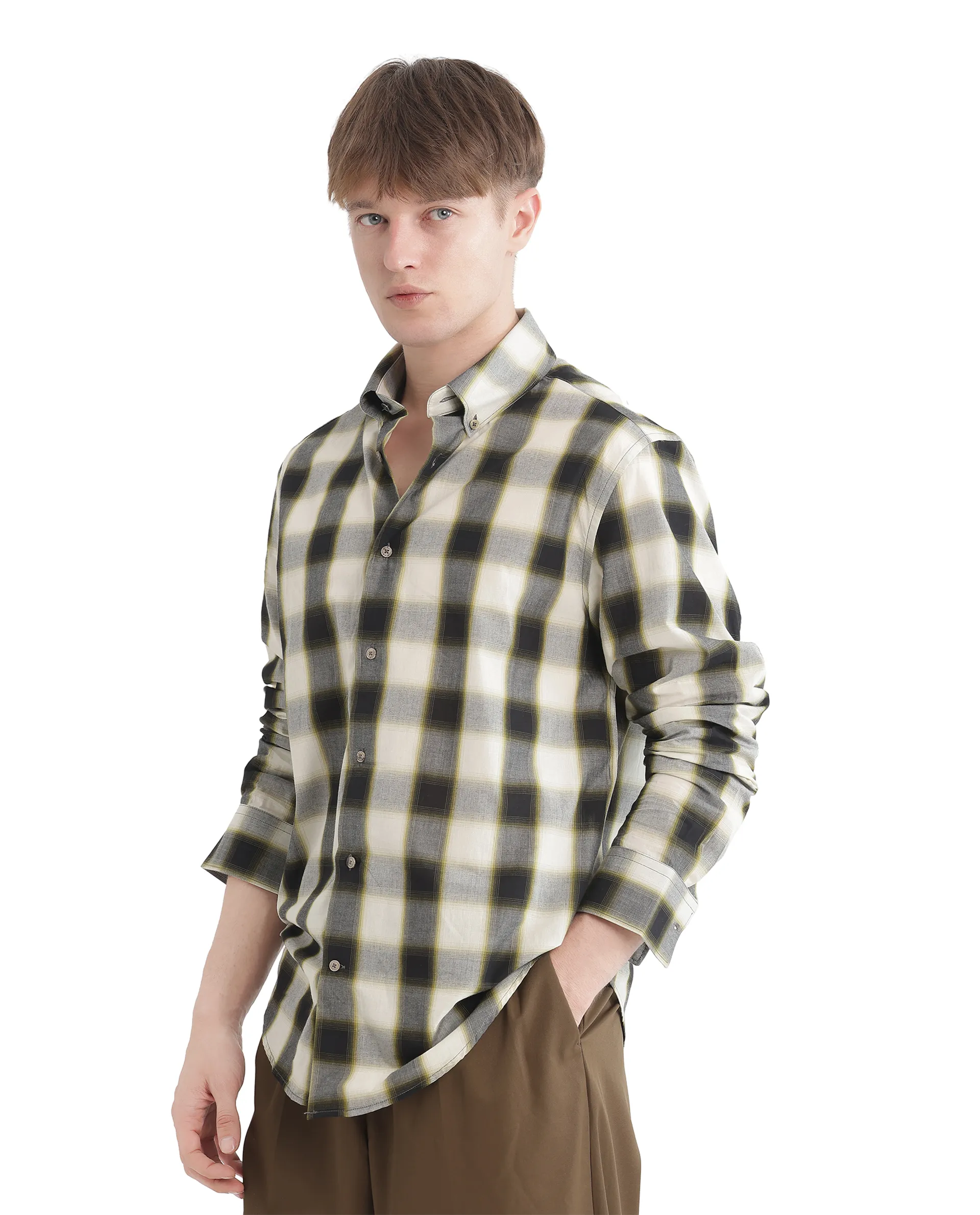 Rare Rabbit Men's Bung Green Cotton Checked Print Oversized Fit Full Sleeve Collared Shirt - Image 7