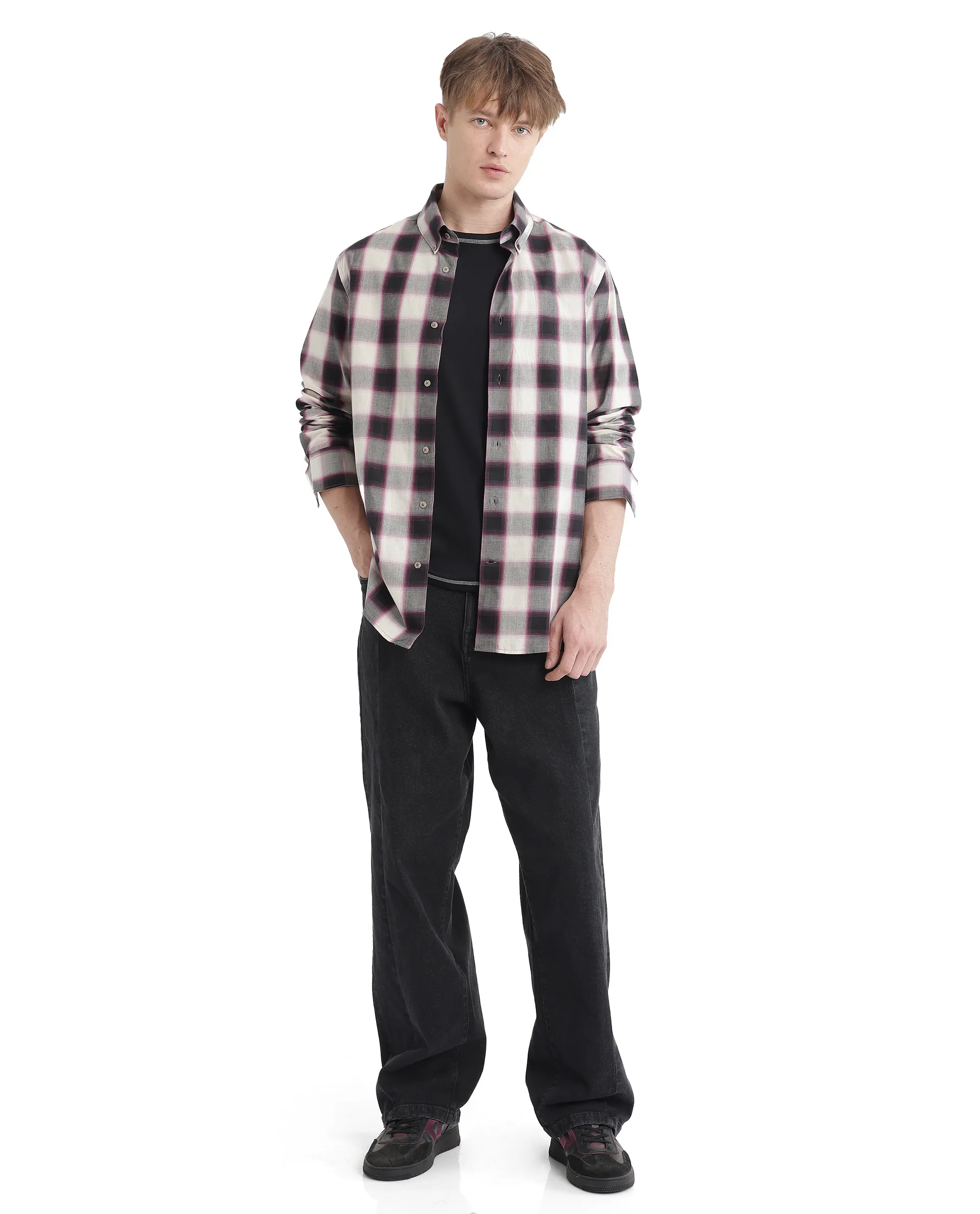 Rare Rabbit Men's Bung Pink Cotton Checked Print Oversized Fit Full Sleeve Collared Shirt - Image 2