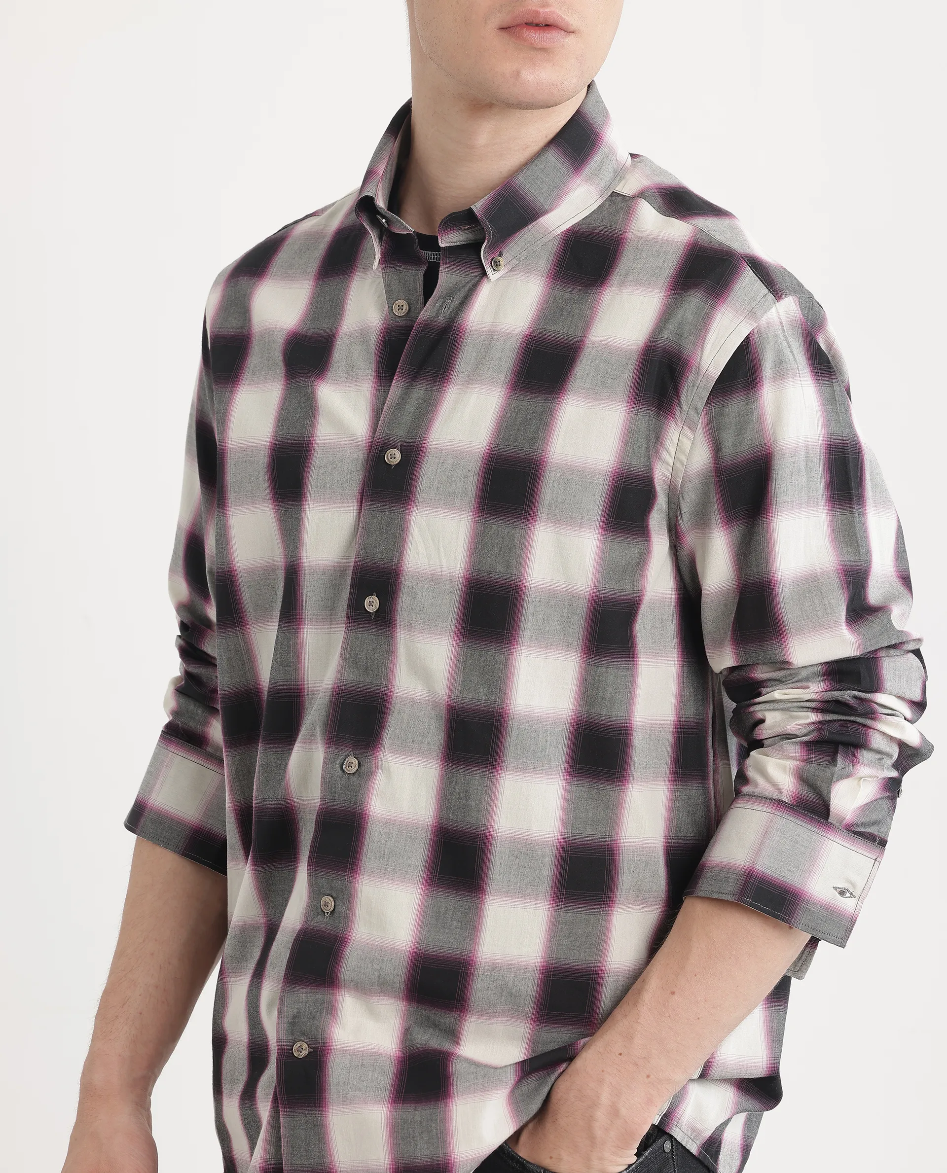 Rare Rabbit Men's Bung Pink Cotton Checked Print Oversized Fit Full Sleeve Collared Shirt - Image 3