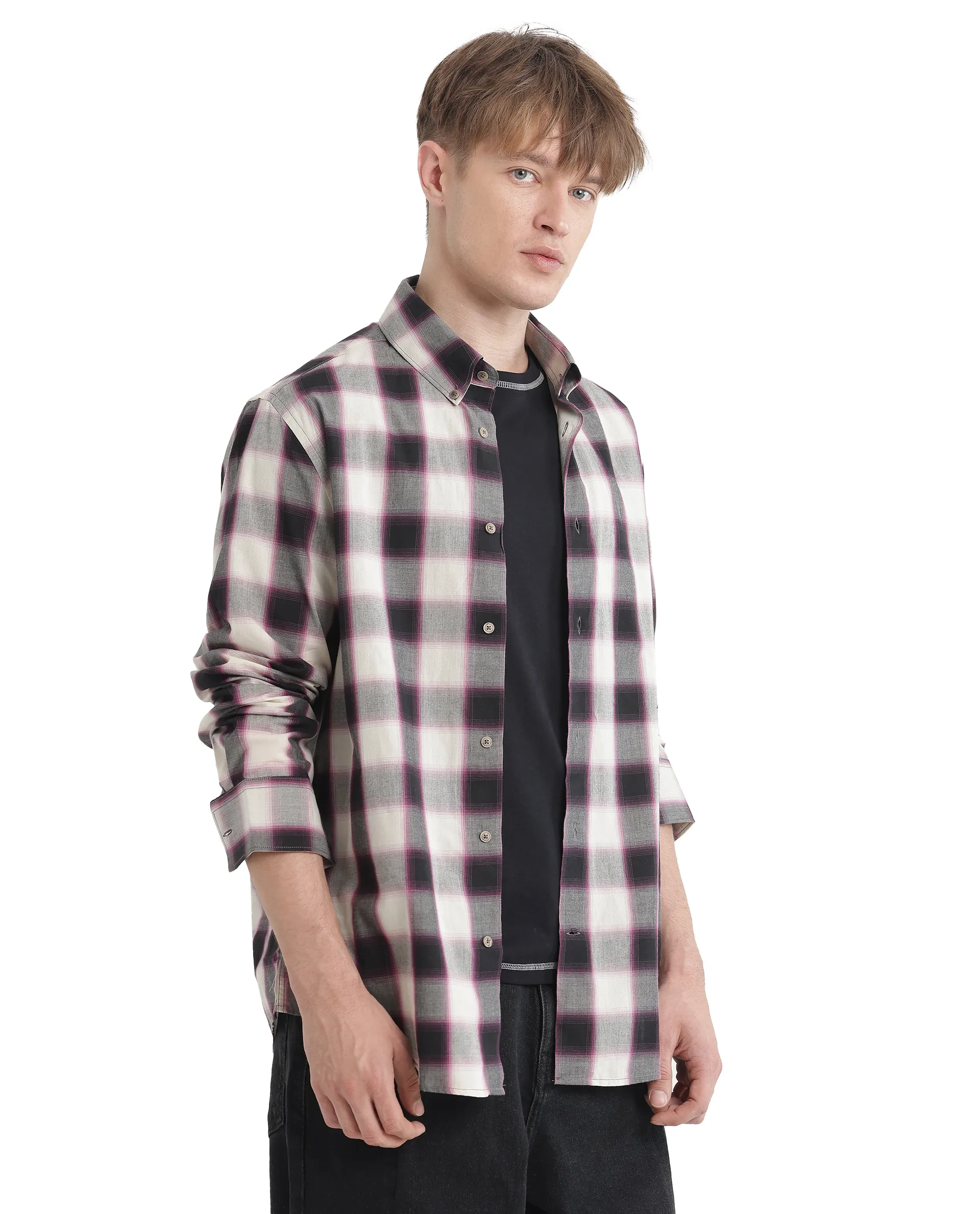 Rare Rabbit Men's Bung Pink Cotton Checked Print Oversized Fit Full Sleeve Collared Shirt - Image 6
